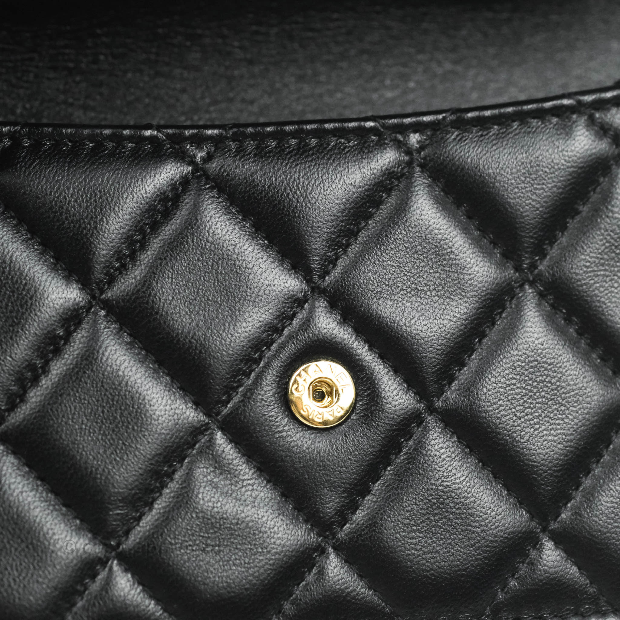 Chanel Flap Coin Purse With Chain Black Lambskin Aged Gold