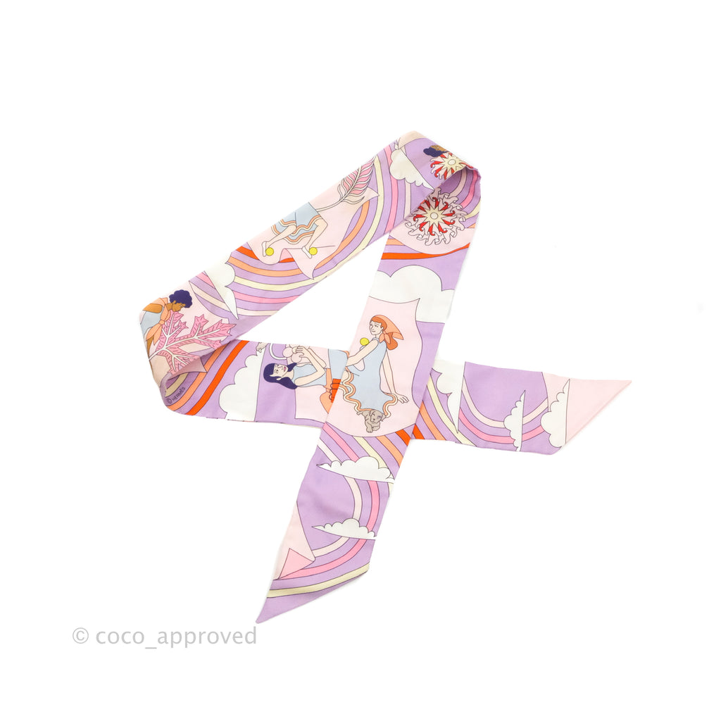 Hermes Silk Carres Volants Twilly Lilas/Rose Pâle/ Orange