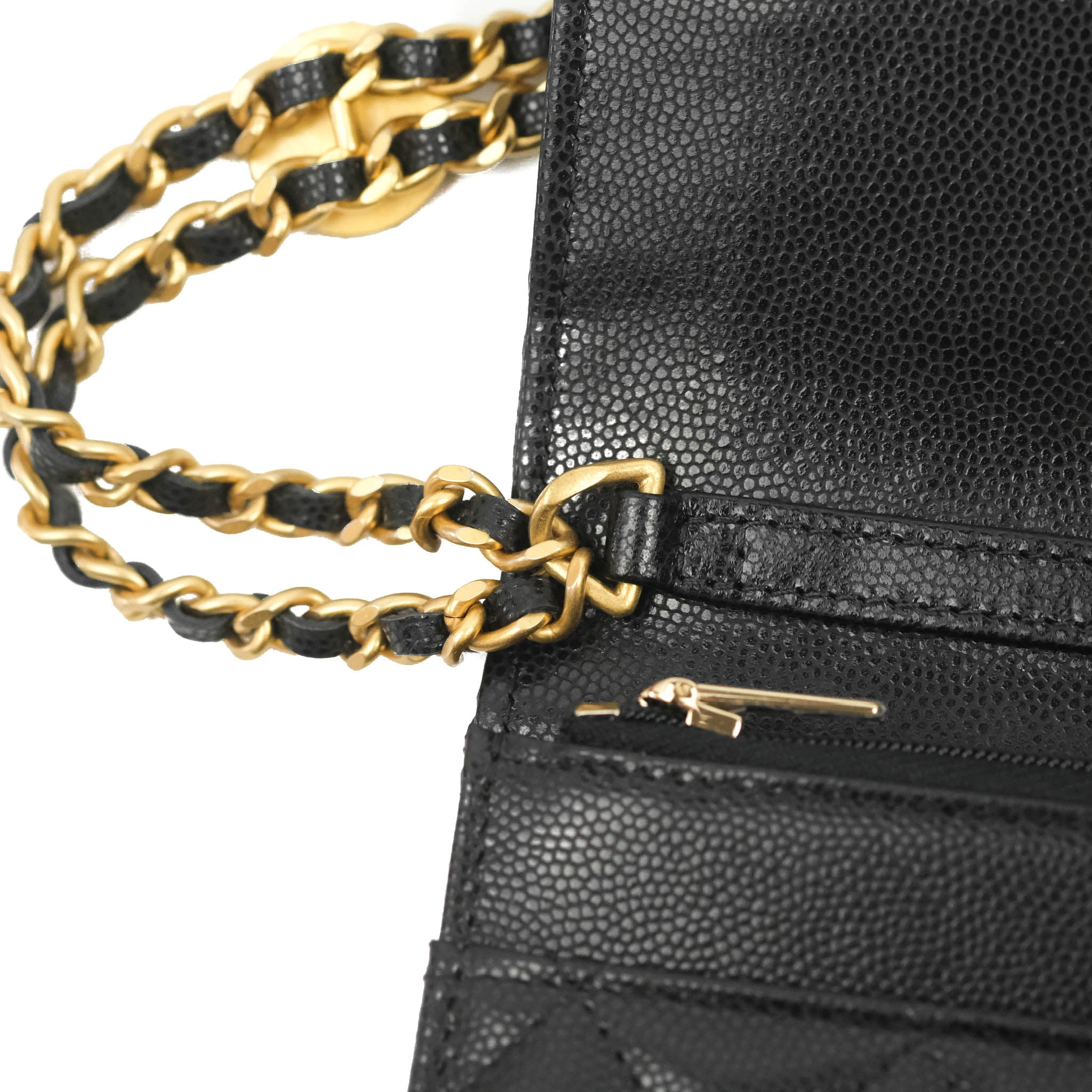 Chanel Quilted Gold CC Coin Wallet on Chain WOC Black Caviar Gold Hard –  Coco Approved Studio