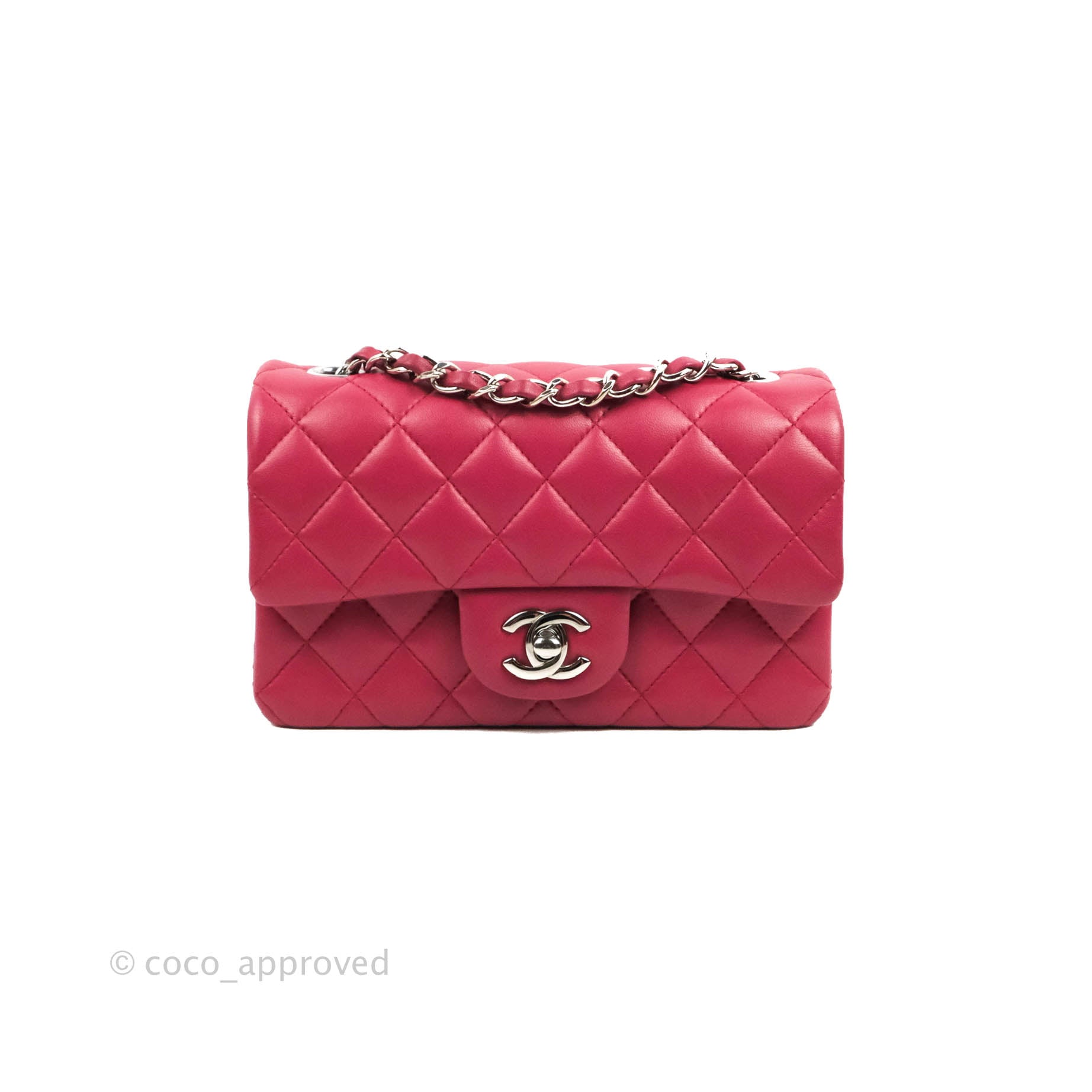 Chanel Quilted Mini Rectangular Flap Raspberry Pink Lambskin Silver Ha –  Coco Approved Studio