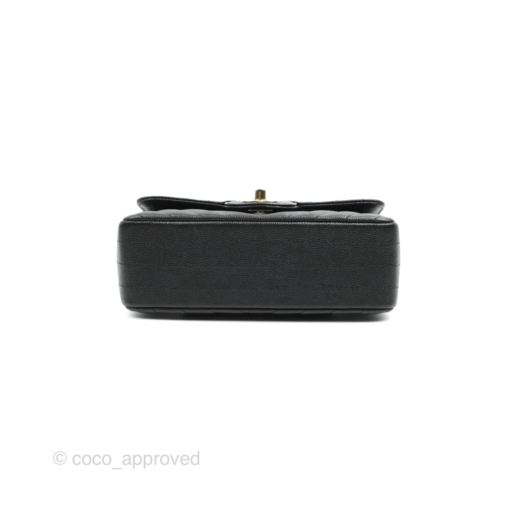 CHANEL Caviar Chevron Quilted Mini Rectangular Flap Black 193511