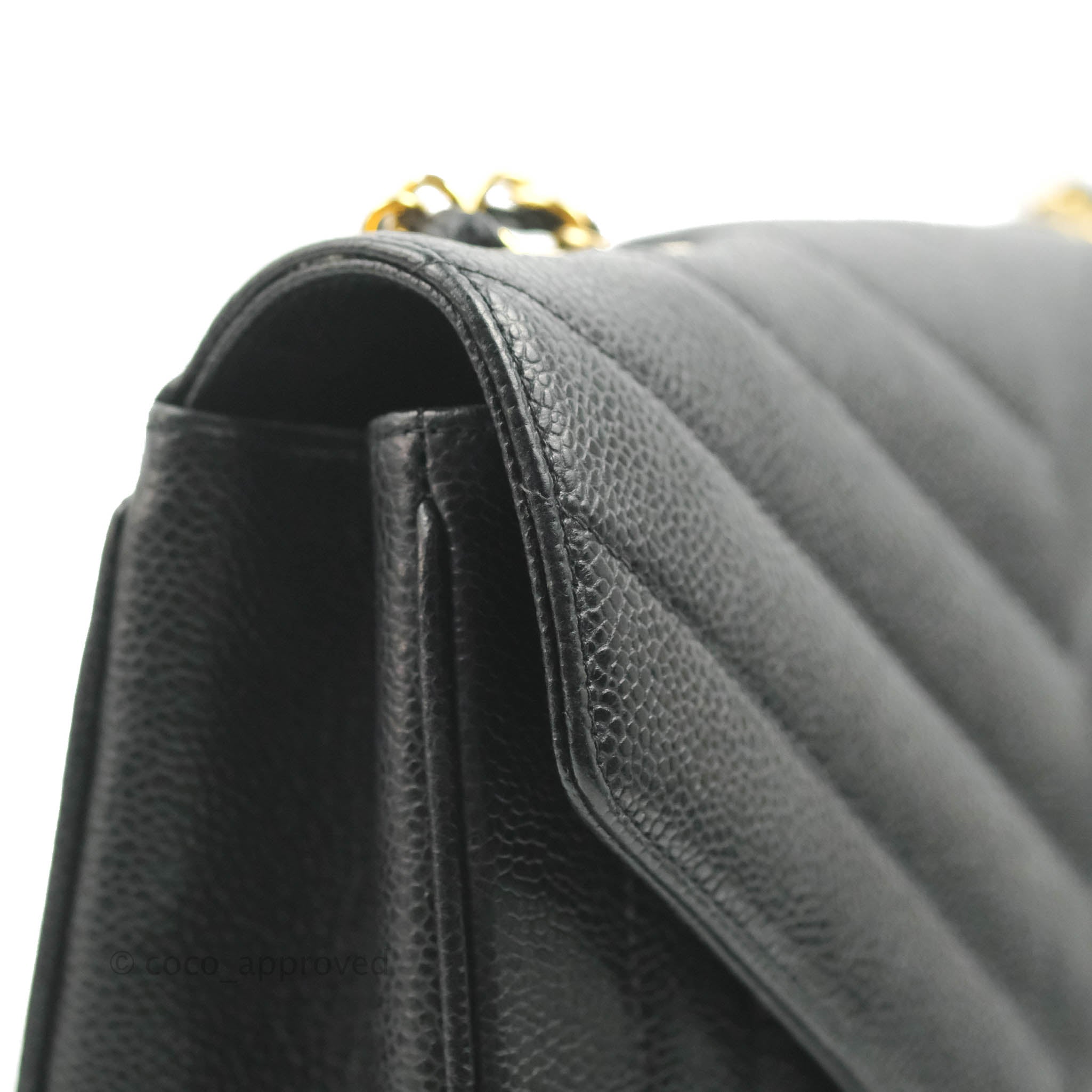 Chanel Vintage Chevron Envelope Flap Bag Black Caviar 24K Gold Hardwar –  Coco Approved Studio