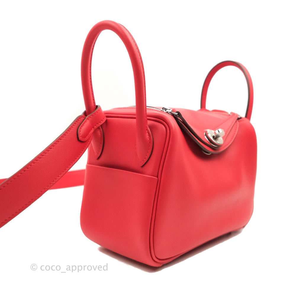 Hermès Mini Lindy 20 Red Swift Palladium Hardware