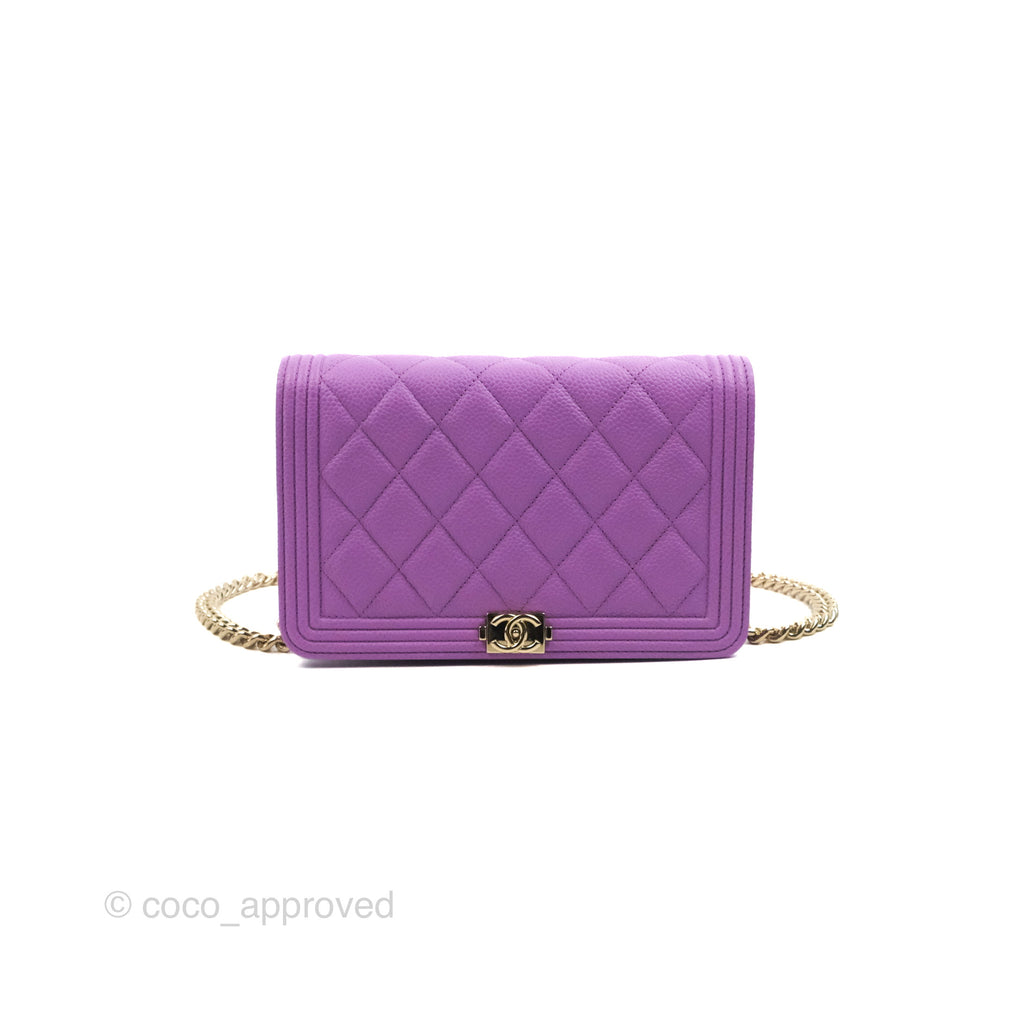 Chanel Quilted Boy Wallet on Chain WOC Purple Caviar Gold Hardware