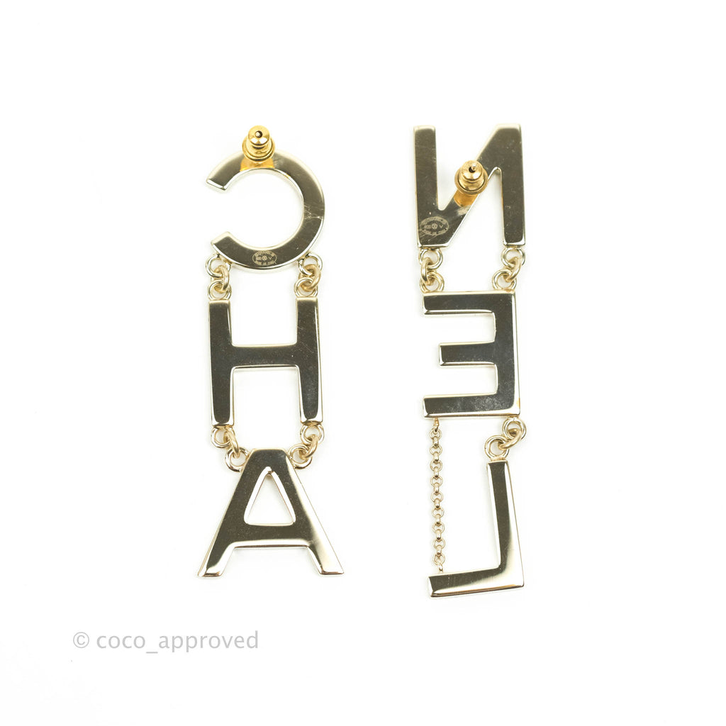 Chanel Large Gold Letter Runway Earrings