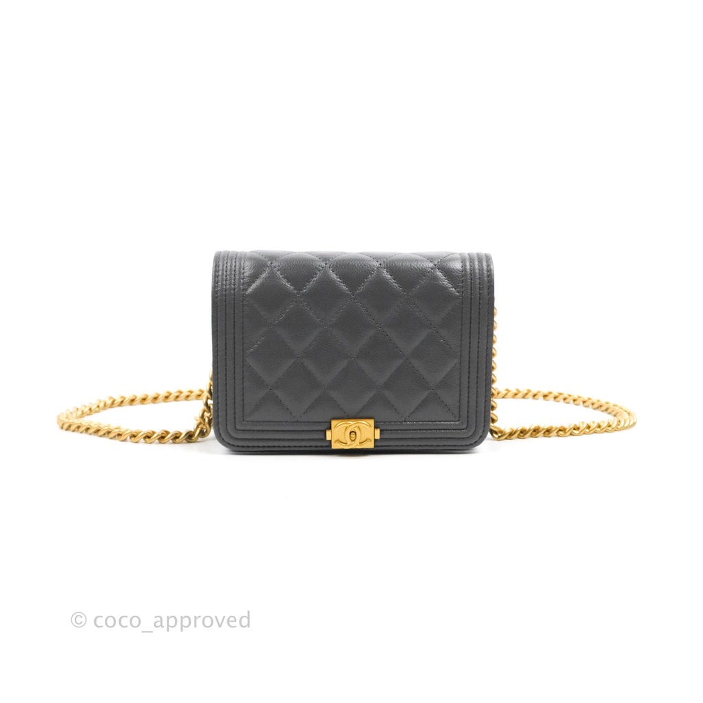 Chanel Quilted Mini Boy Wallet on Chain WOC Dark Grey Caviar Aged Gold Hardware