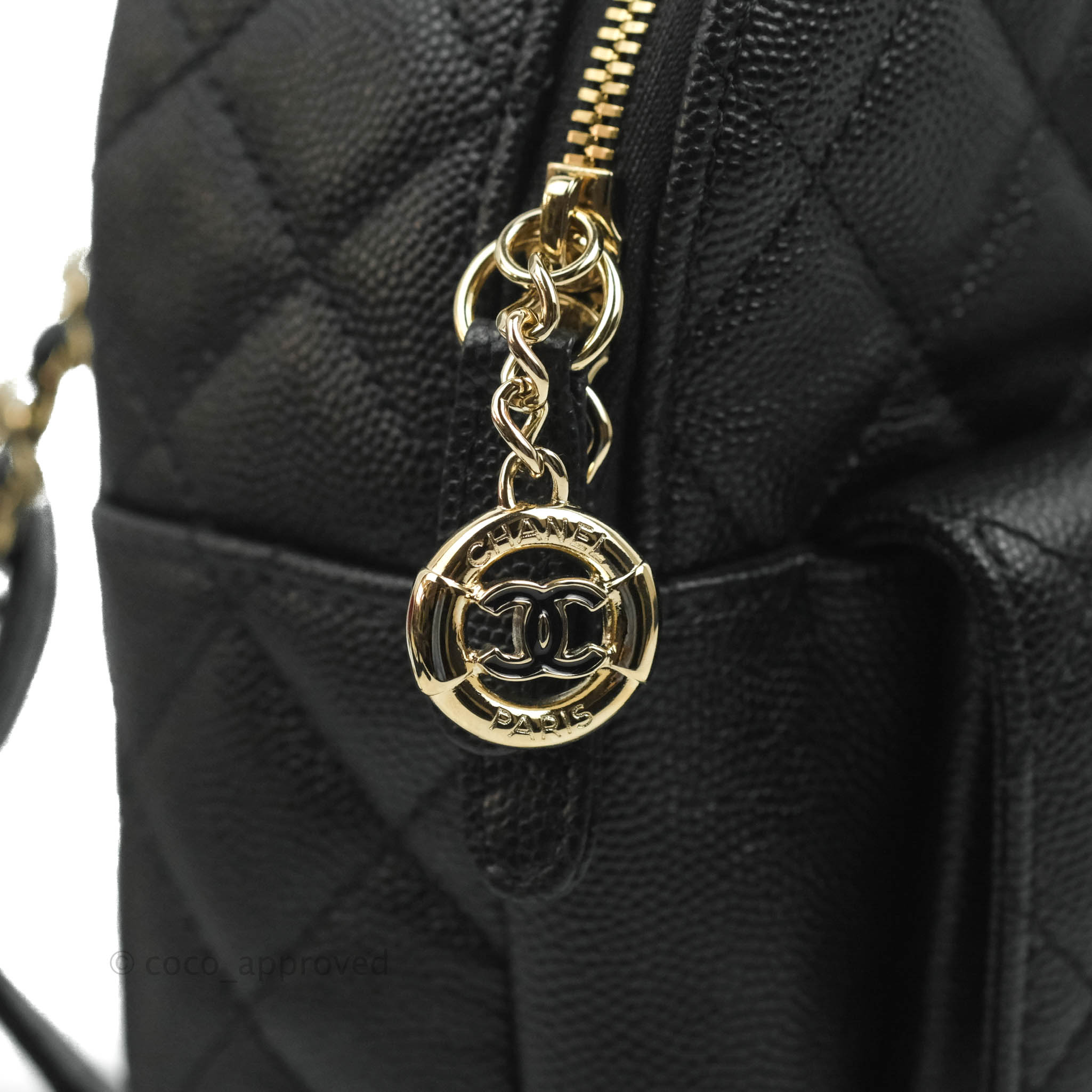Chanel Backpack Filigree Quilted Caviar Gold-tone Black in Grained