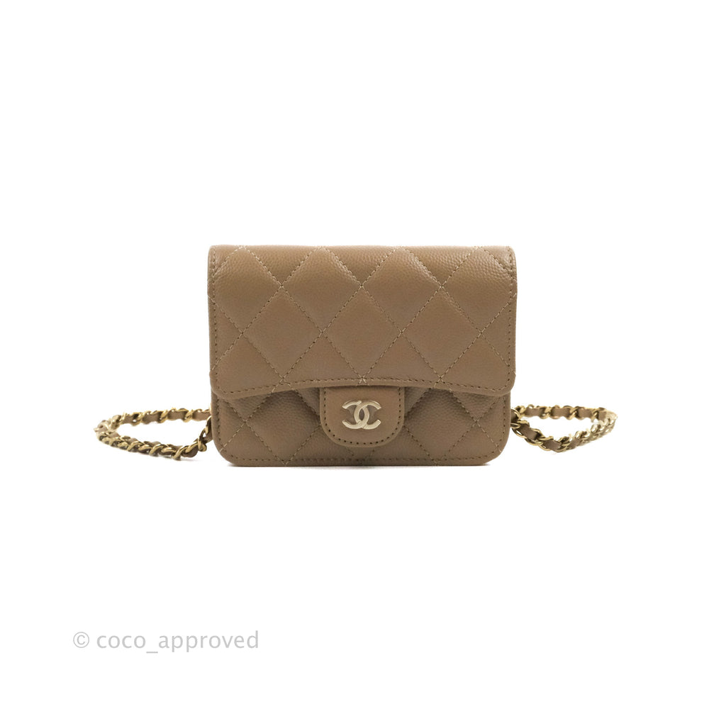 Chanel Mini Clutch With Chain Dark Beige Caviar Gold Hardware