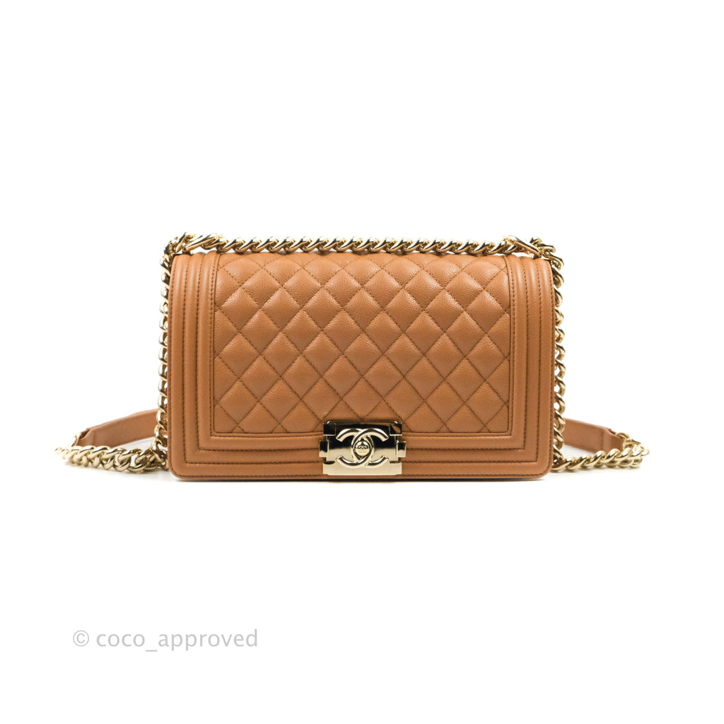 Chanel Quilted Medium Boy Caramel Caviar Gold Hardware