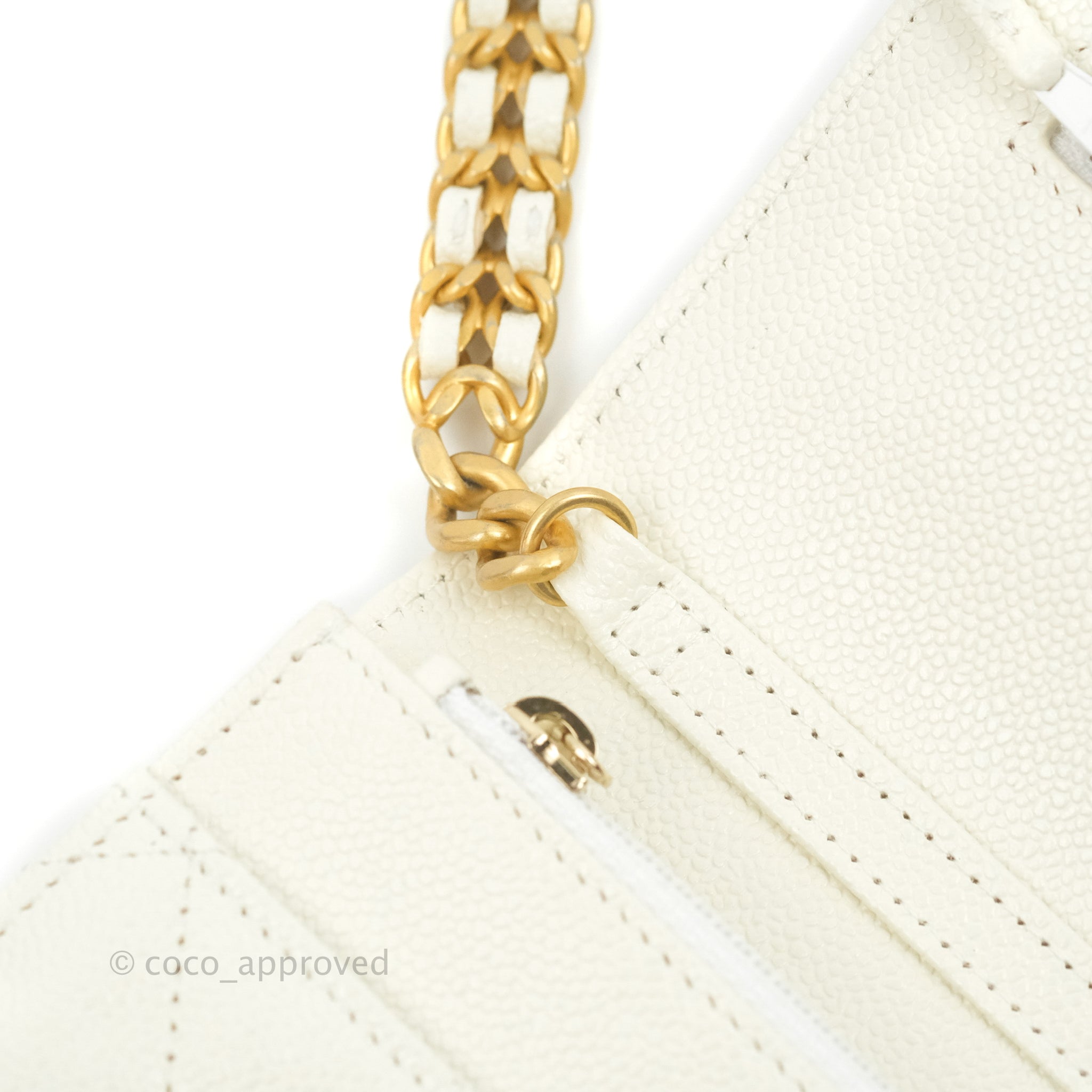 Chanel Quilted Wallet On Chain WOC Melody Ivory White Caviar Gold