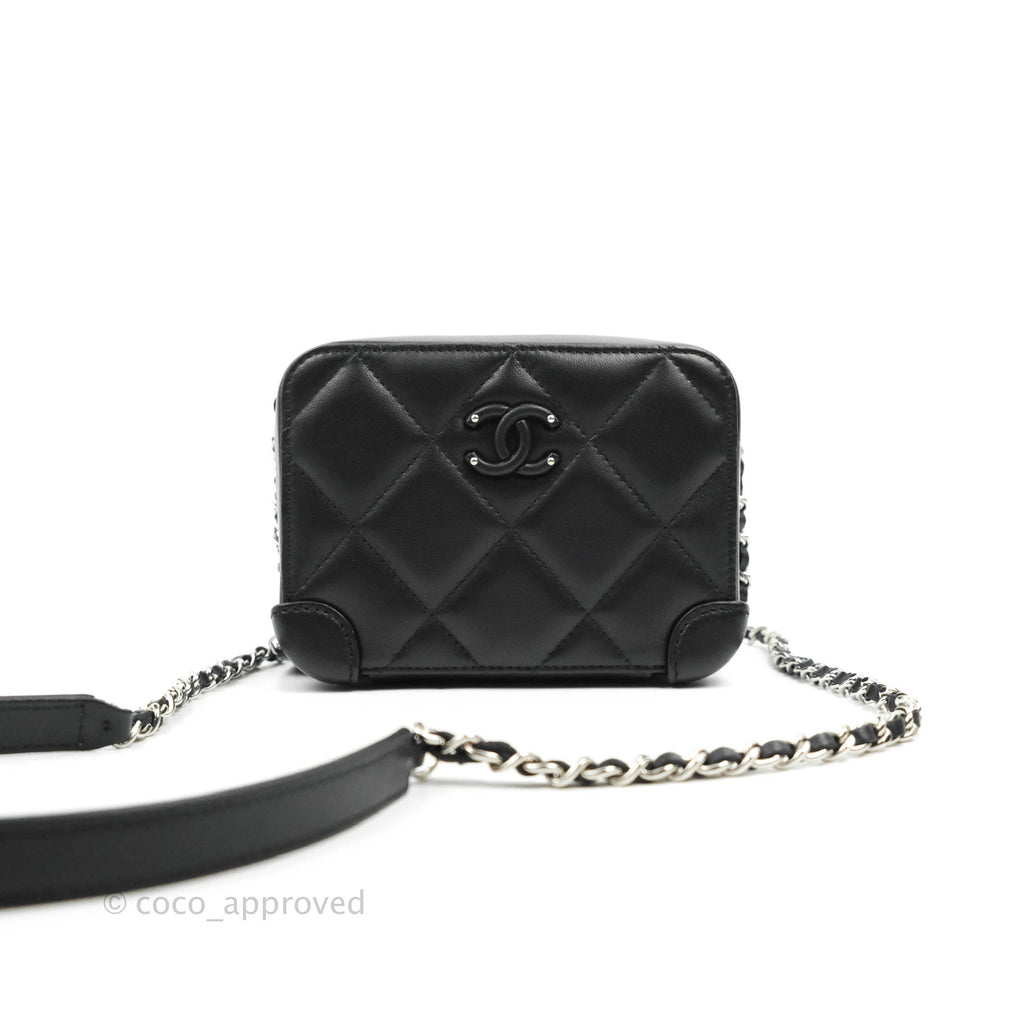 Chanel Mini Quilted Camera Case Black Lambskin Silver Hardware