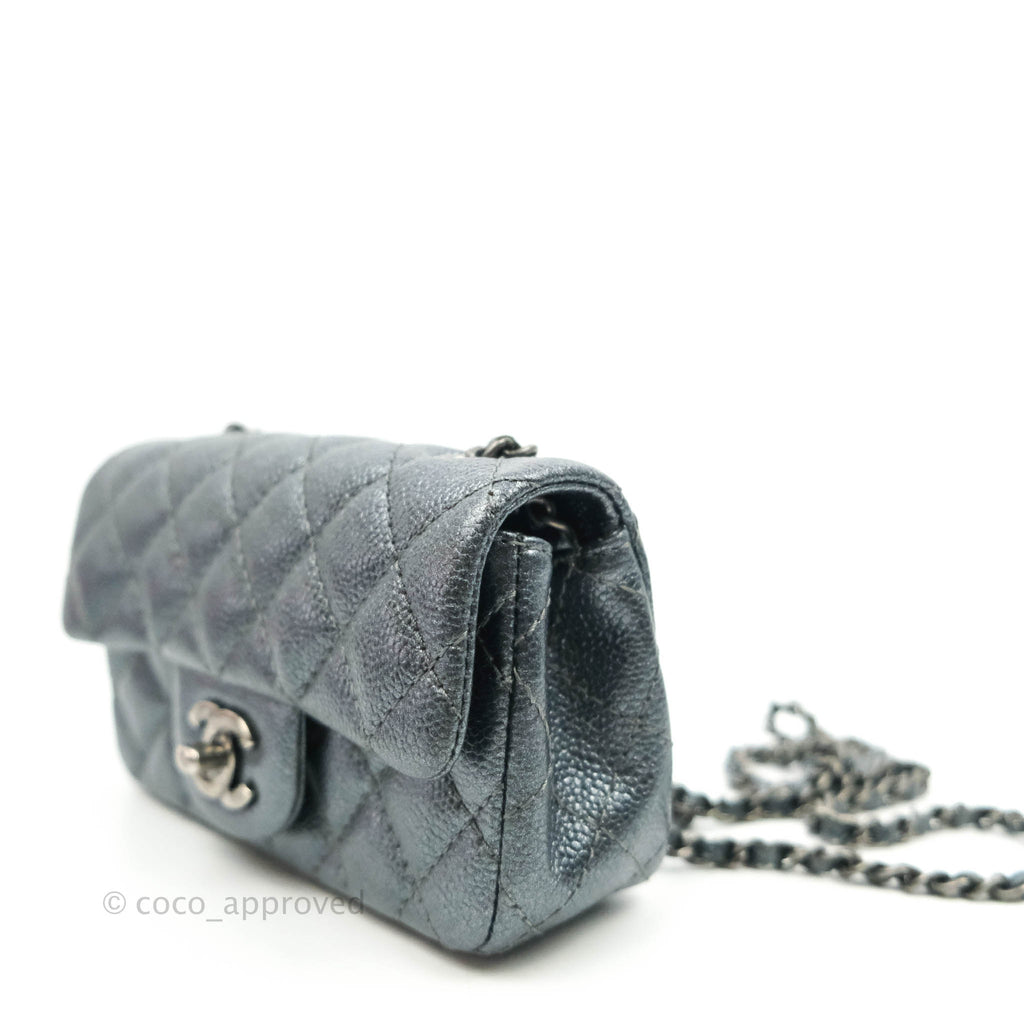 Chanel Quilted Extra Mini Rectangular Flap Metallic Dark Grey Caviar Ruthenium Hardware