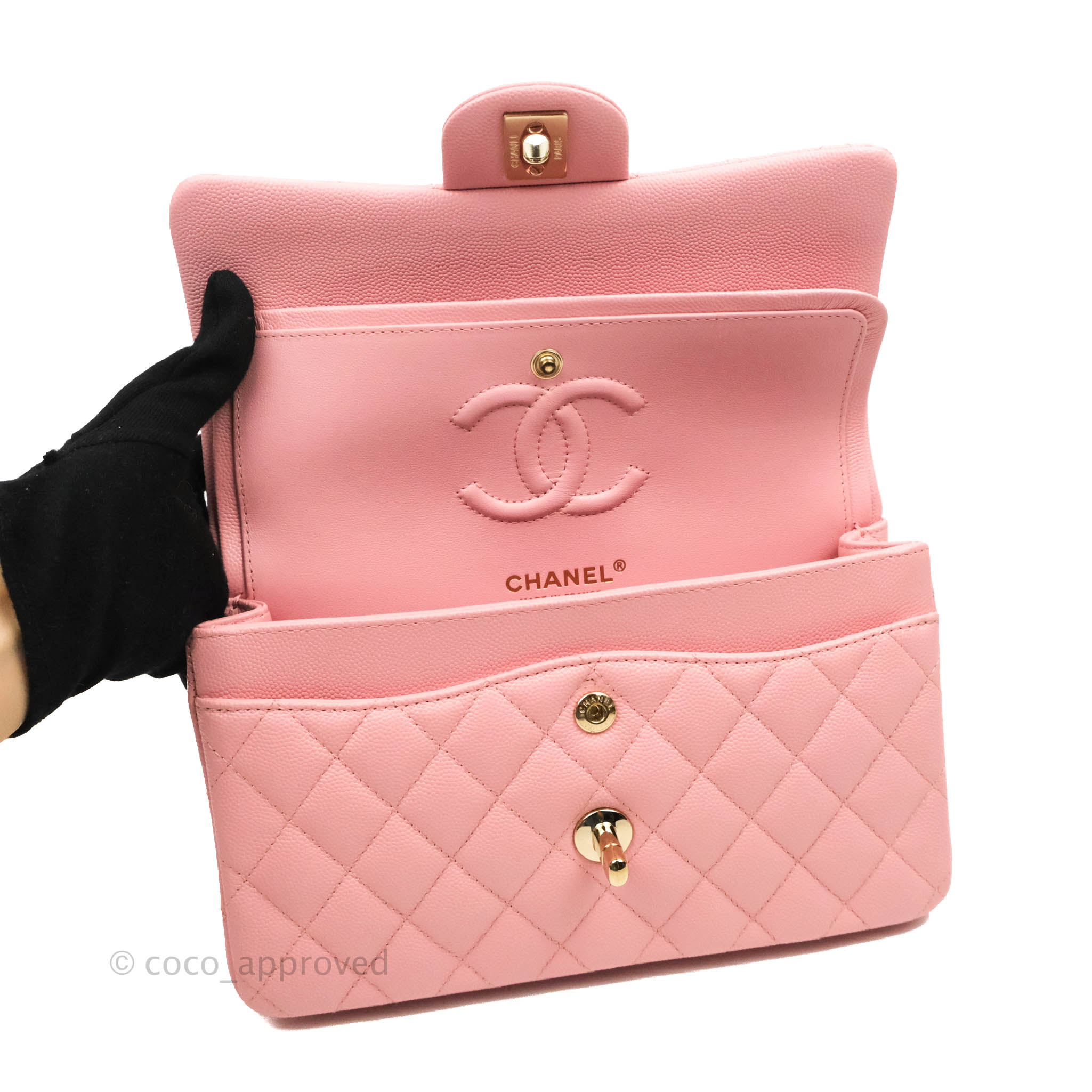 Chanel Small Classic Double Flap Bag Light Pink Caviar Gold