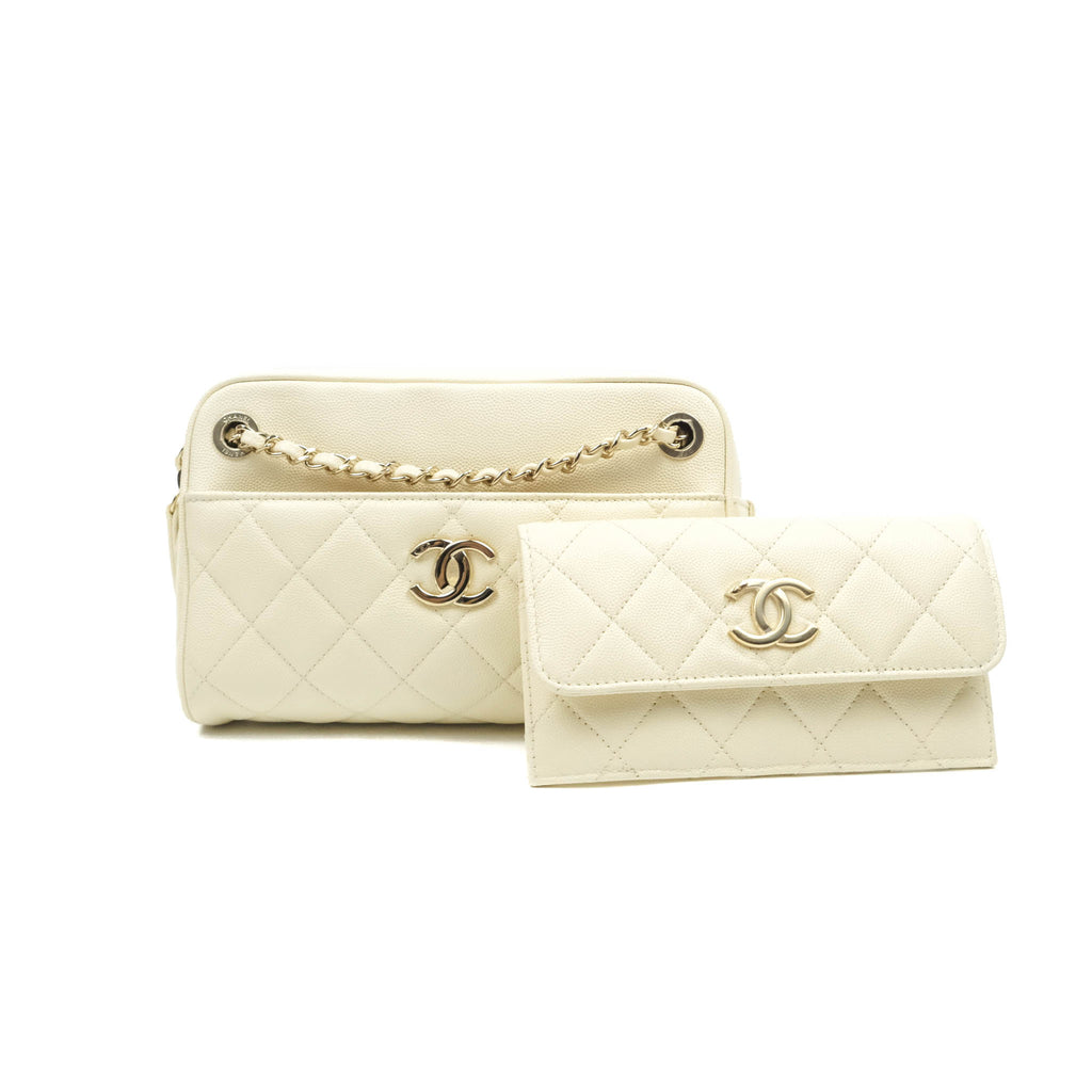 Chanel Camera Bag With Detachable Pouch Ivory Caviar Gold Hardware