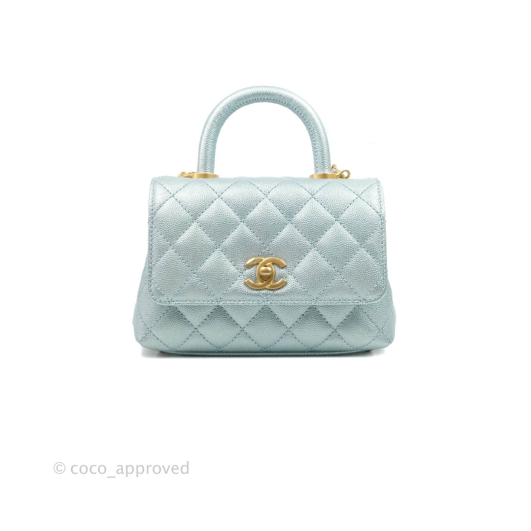 Chanel Mini Coco Handle Quilted Iridescent Blue Caviar Gold