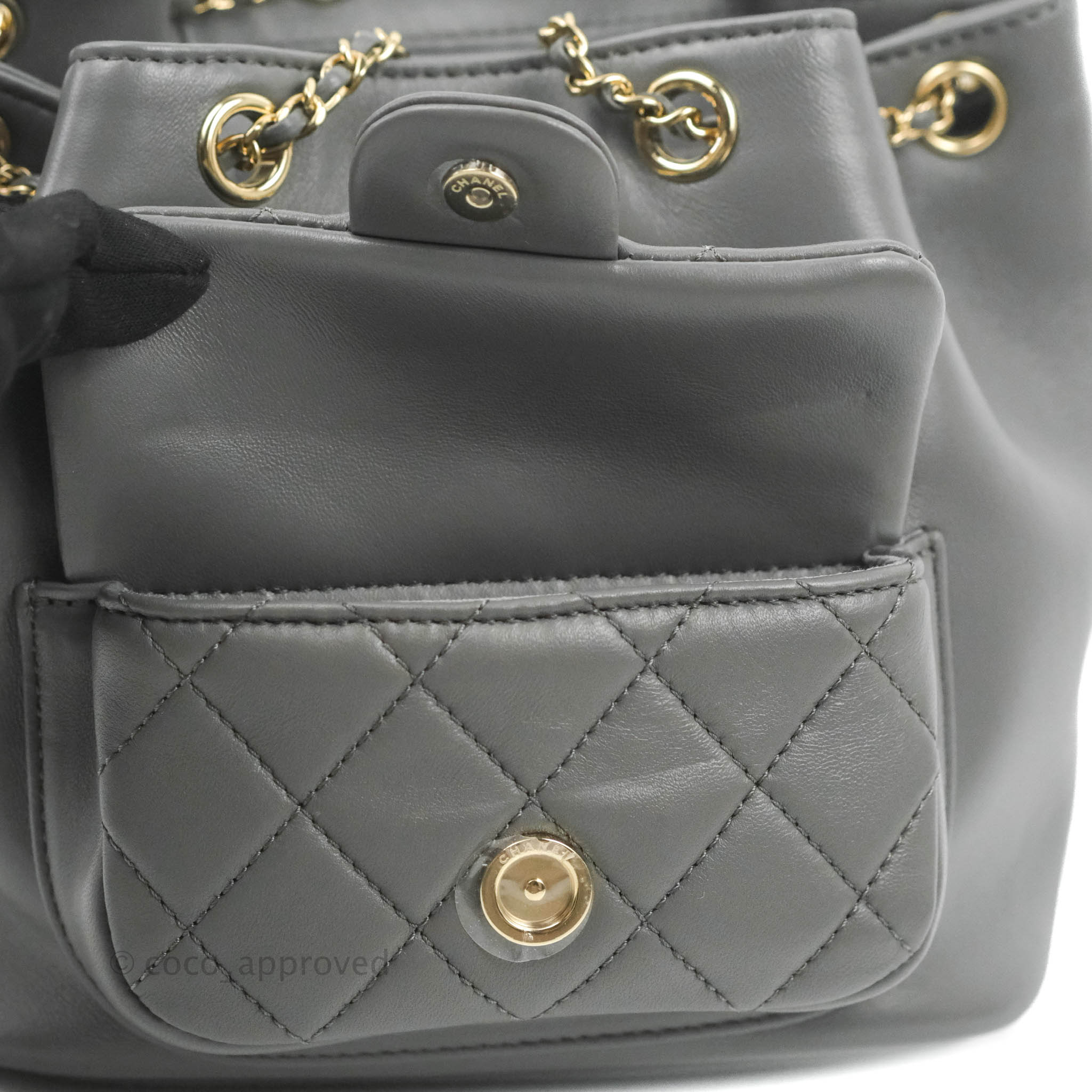 Chanel Lambskin 22A Duma Drawstring Backpack gray BNIB Full Set. Free  shipping