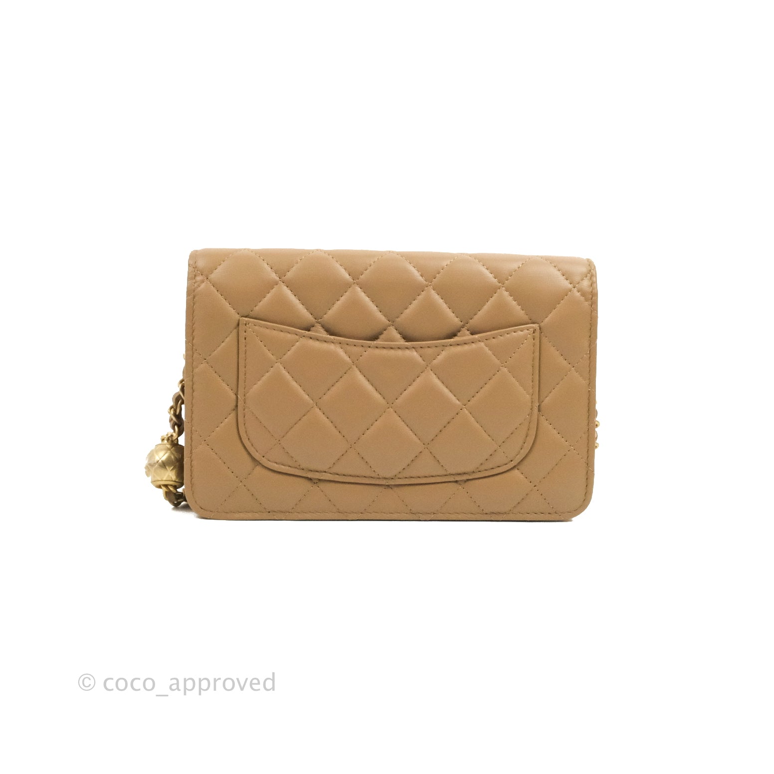 CHANEL Caviar Quilted Crystal CC Wallet On Chain WOC Beige 1116108