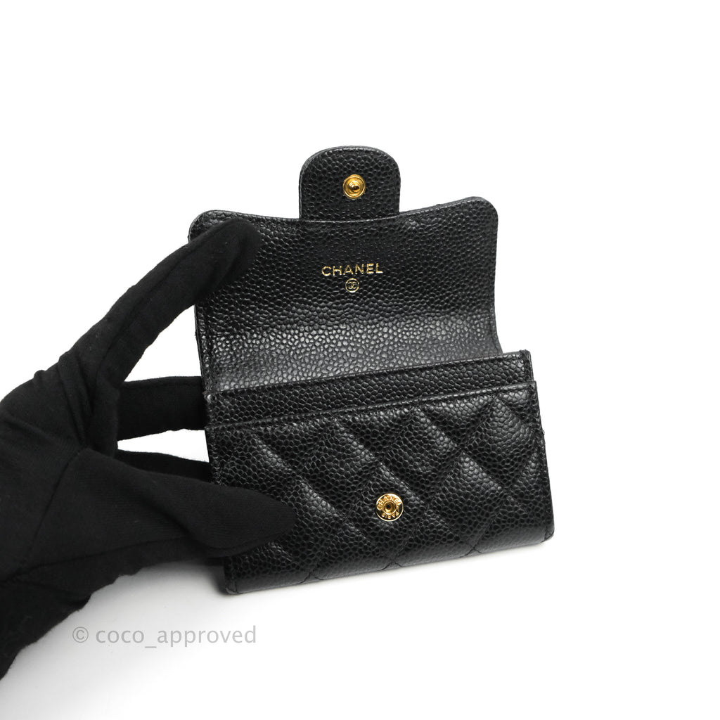 Chanel Quilted Flap Card Holder Black Caviar Gold Hardware