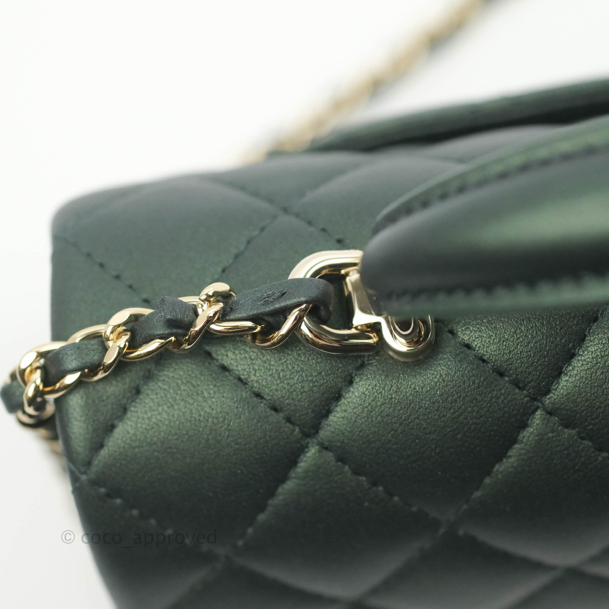Chanel Top Handle Mini Rectangular Flap Bag Iridescent Green Lambskin –  Coco Approved Studio