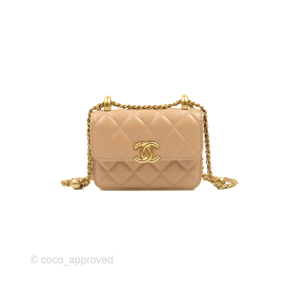 Chanel Perfect Fit Mini Clutch with Chain Beige Shiny Calfskin