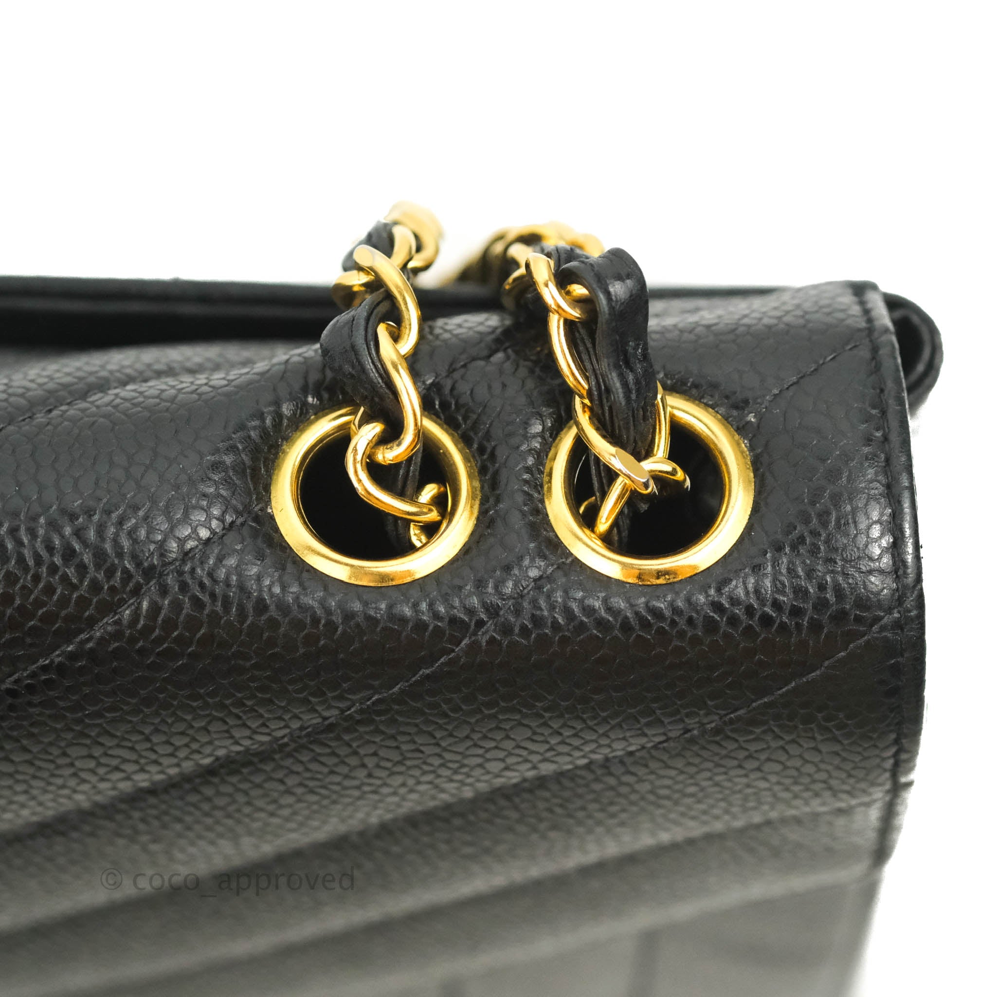 Chanel Classic Small Double Flap 20B Black Chevron Caviar with light gold  hardware