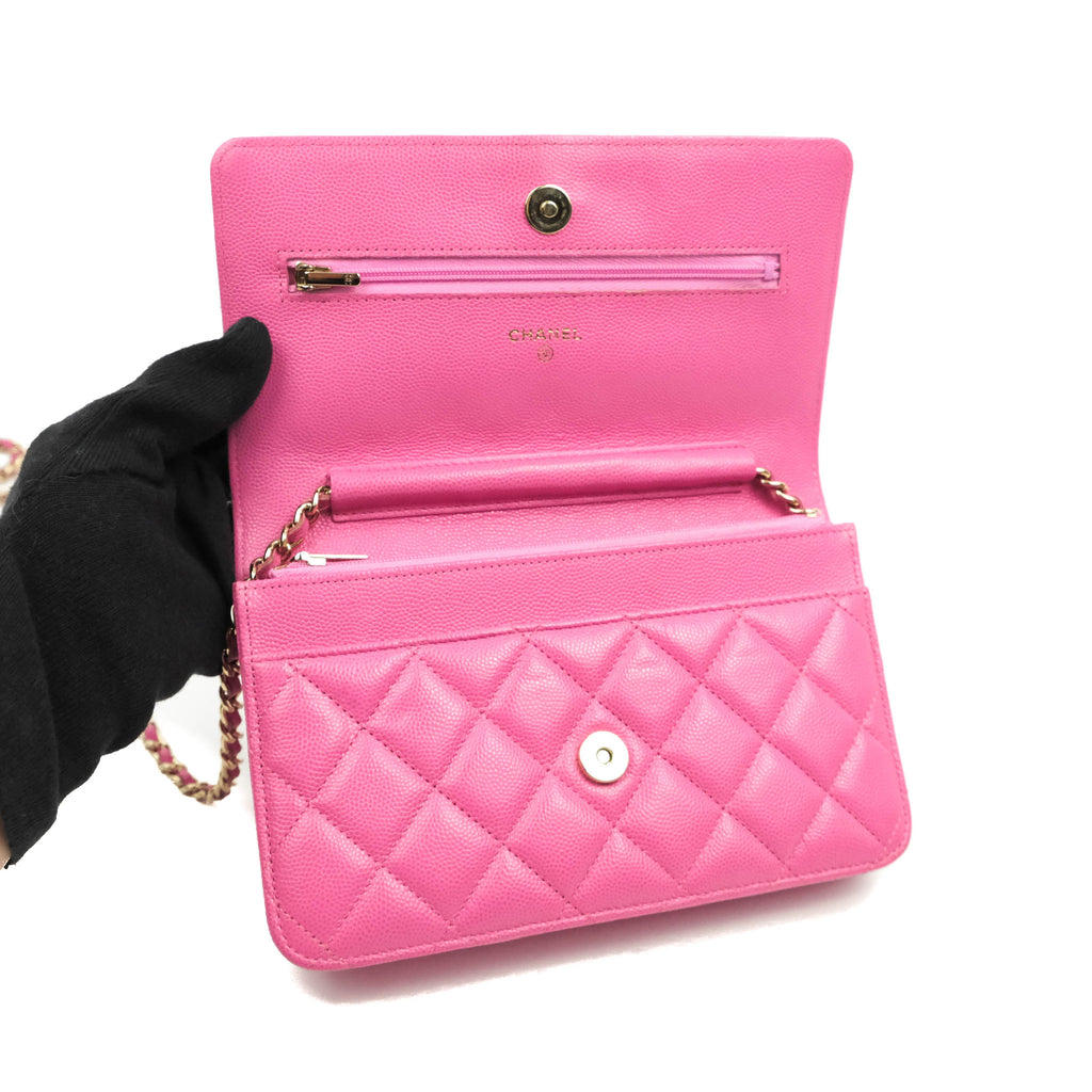 Chanel Quilted Wallet on Chain WOC Pink Caviar Gold Hardware