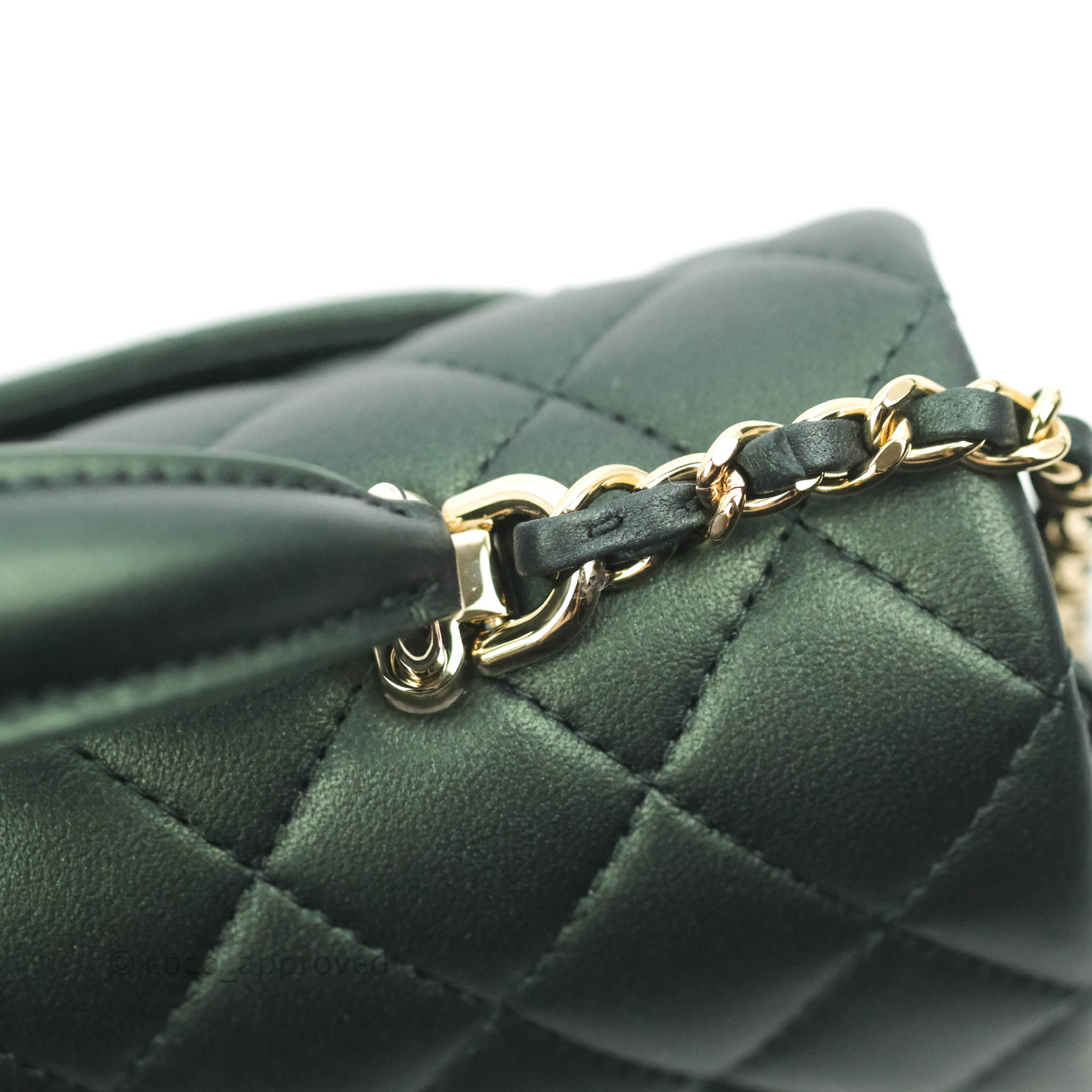 Chanel Mini Top Handle Clutch With Chain Dark Green Iridescent