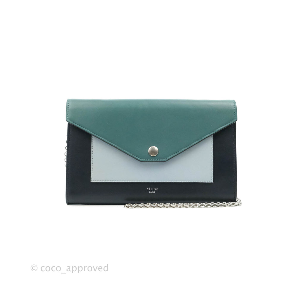 Celine Pocket Envelope Wallet on Chain Blue/Green/Multicolor Silver Hardware