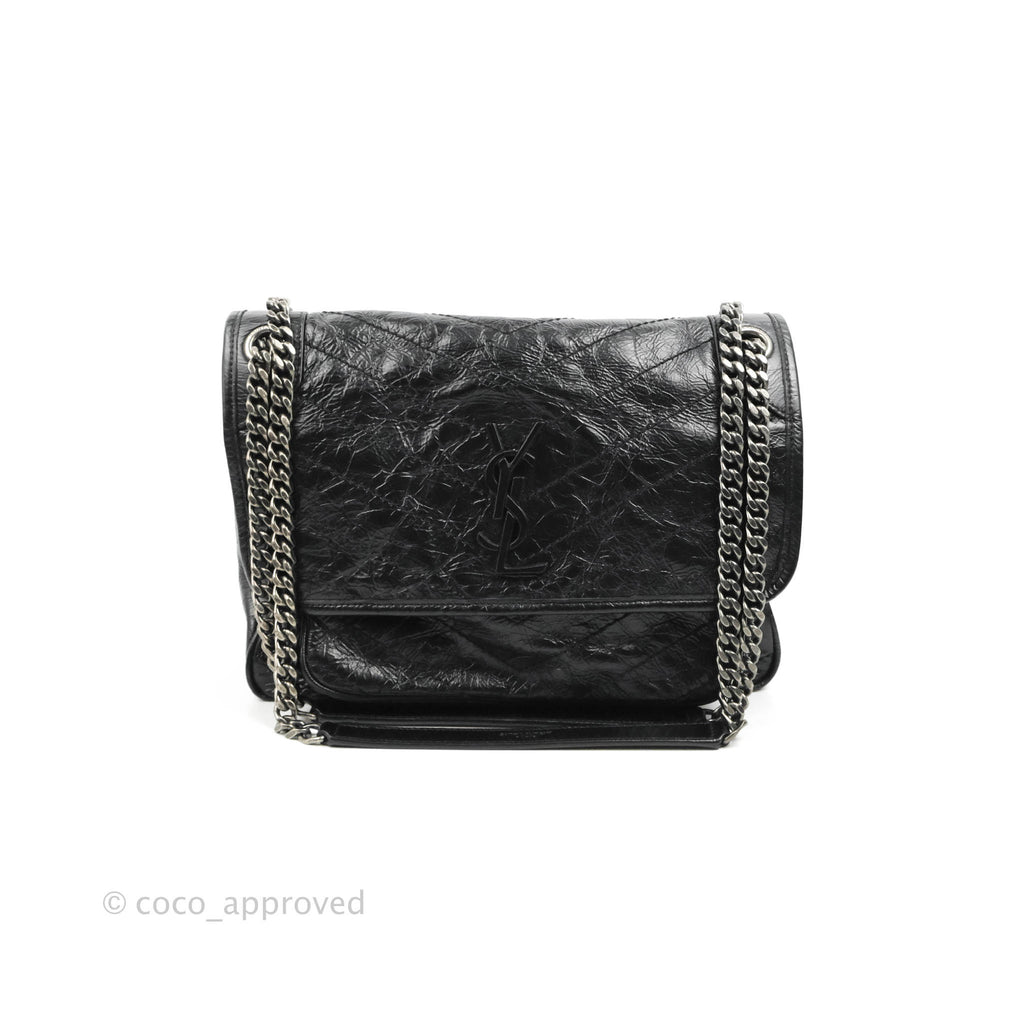 Saint Laurent Medium Niki Chain Bag Crinkled Calfskin Black