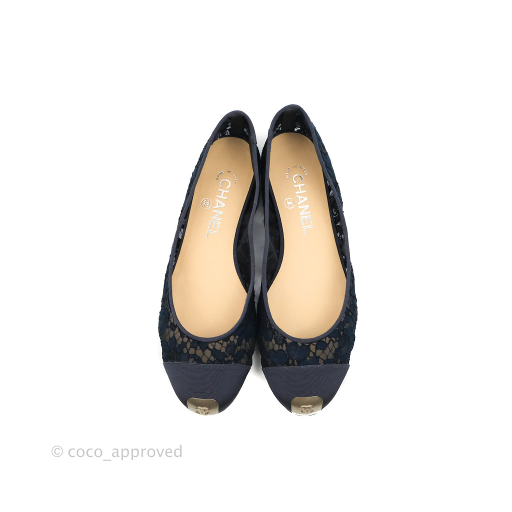 Chanel Lace Ballet Flats Navy Size 38