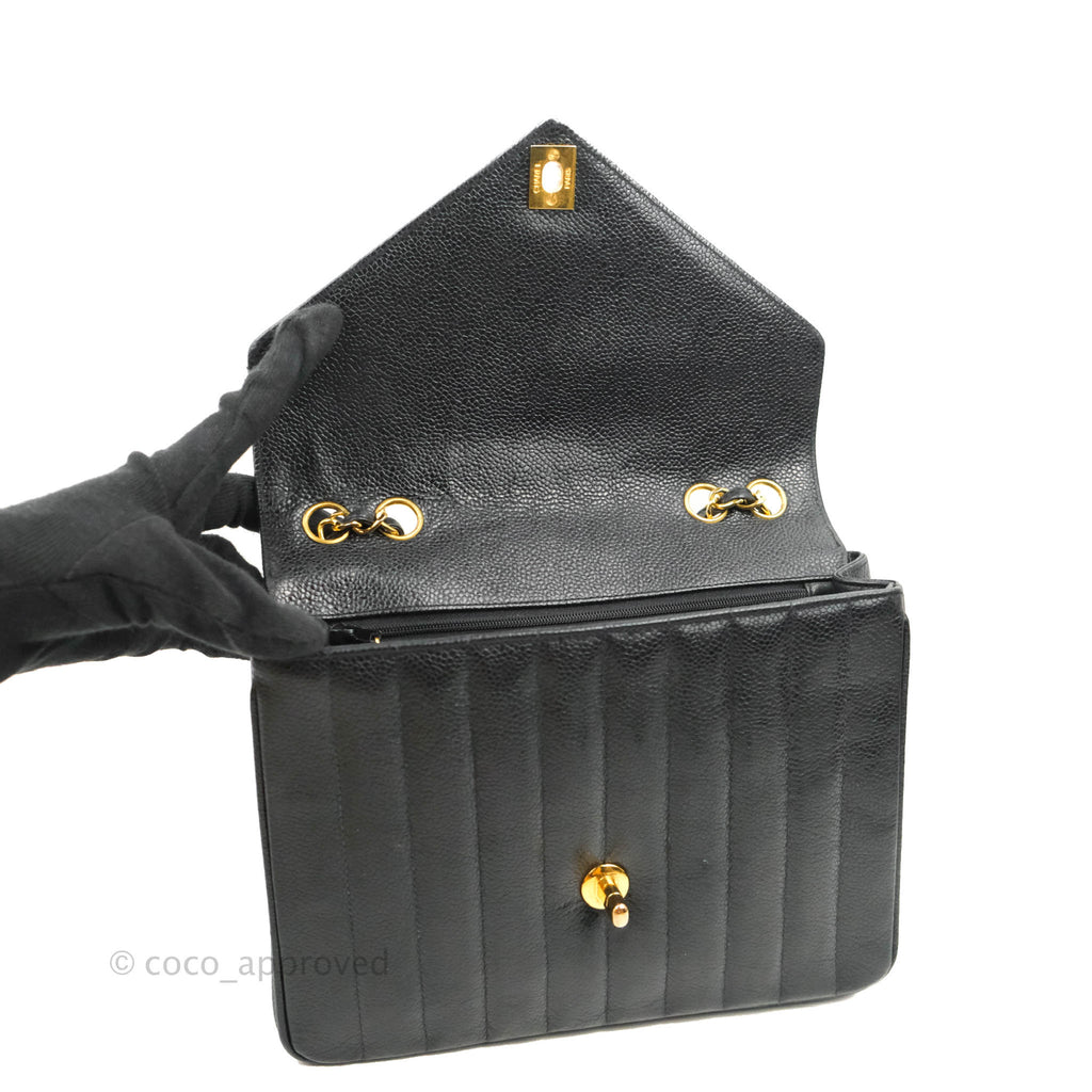 Chanel Vintage Chevron Envelope Flap Bag Black Caviar 24K Gold Hardware