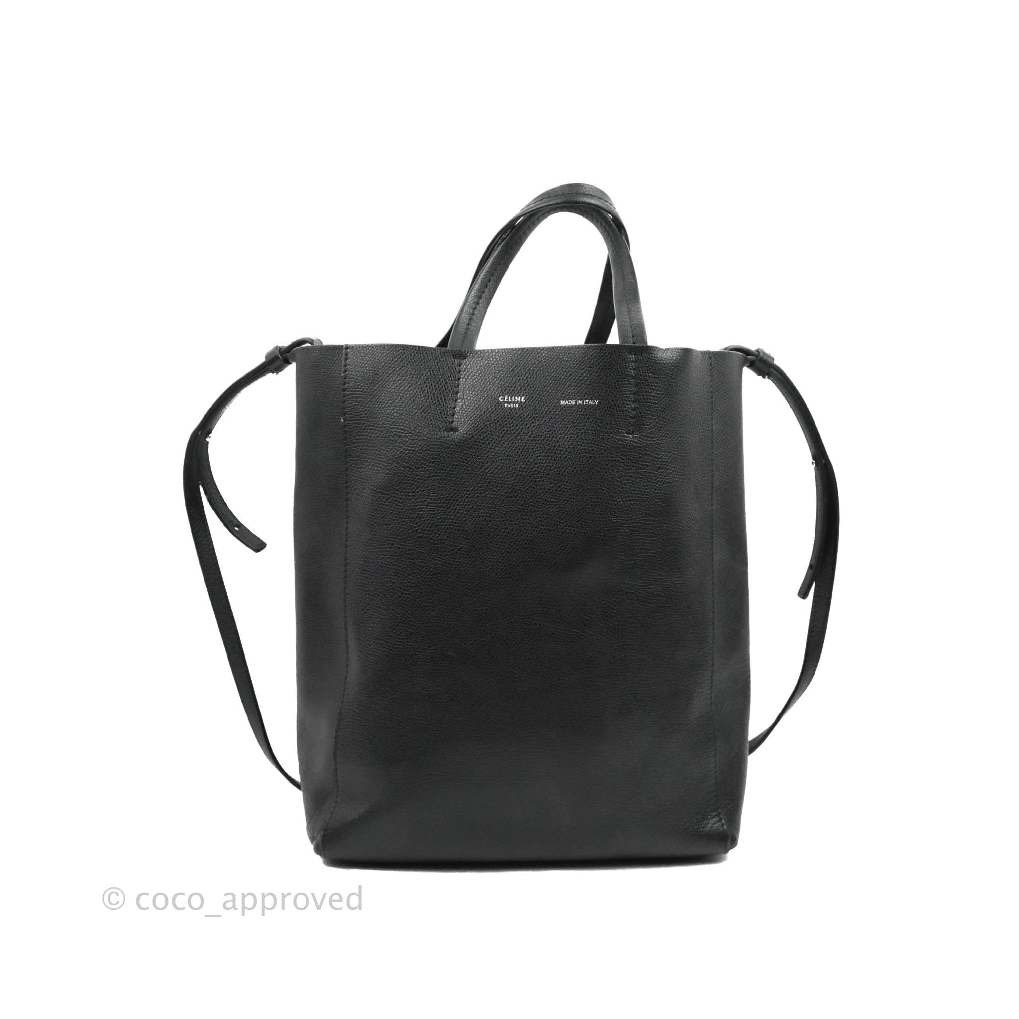 Celine Small Vertical Cabas Tote Grained Calfskin Black Silver Hardwar –  Coco Approved Studio