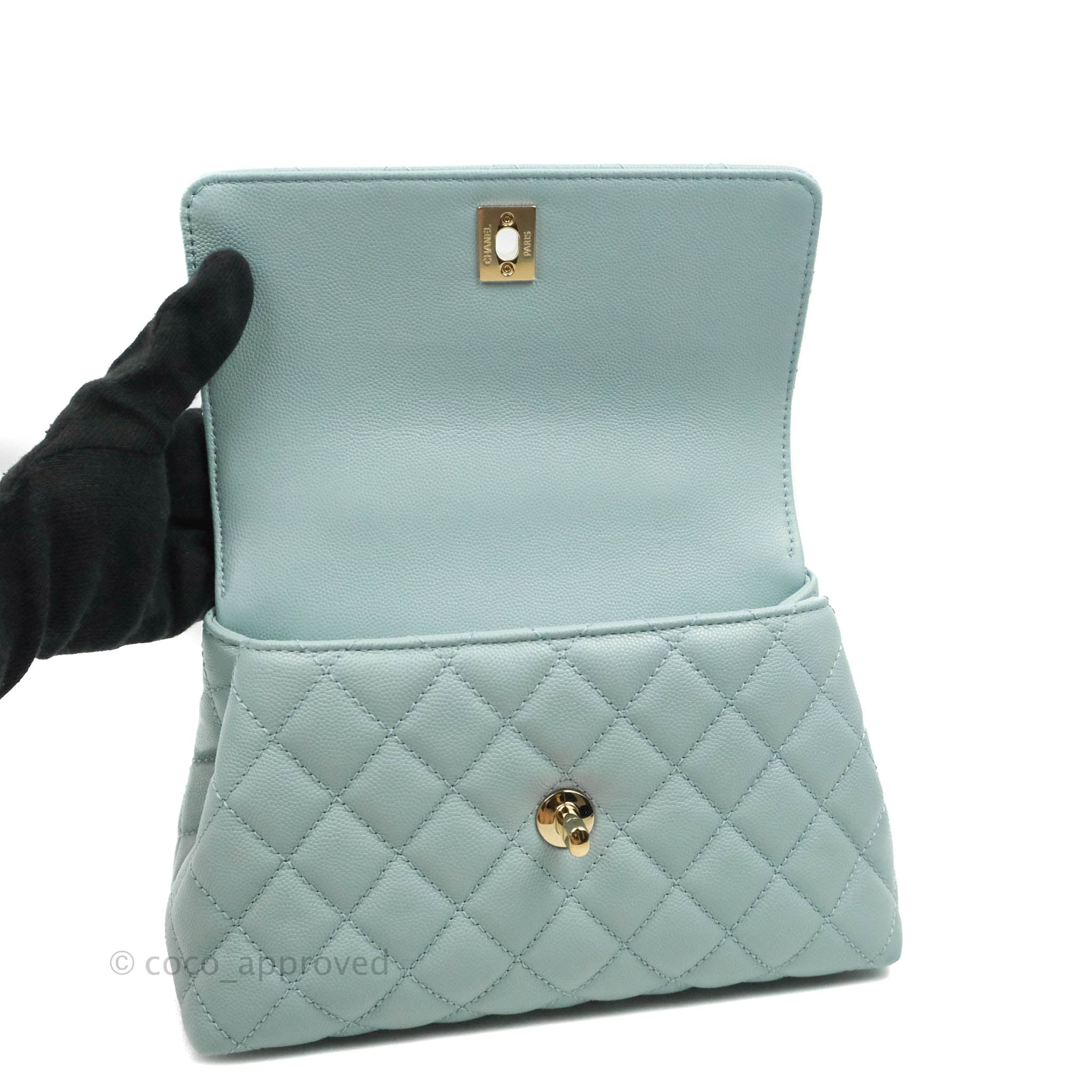 Chanel Mini Coco Handle Quilted Light Blue Caviar Gold Hardware – Coco  Approved Studio