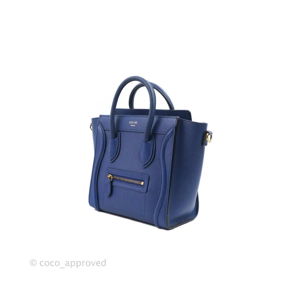 Celine Nano Luggage Dark Blue Drummed Calfskin Gold Hardware