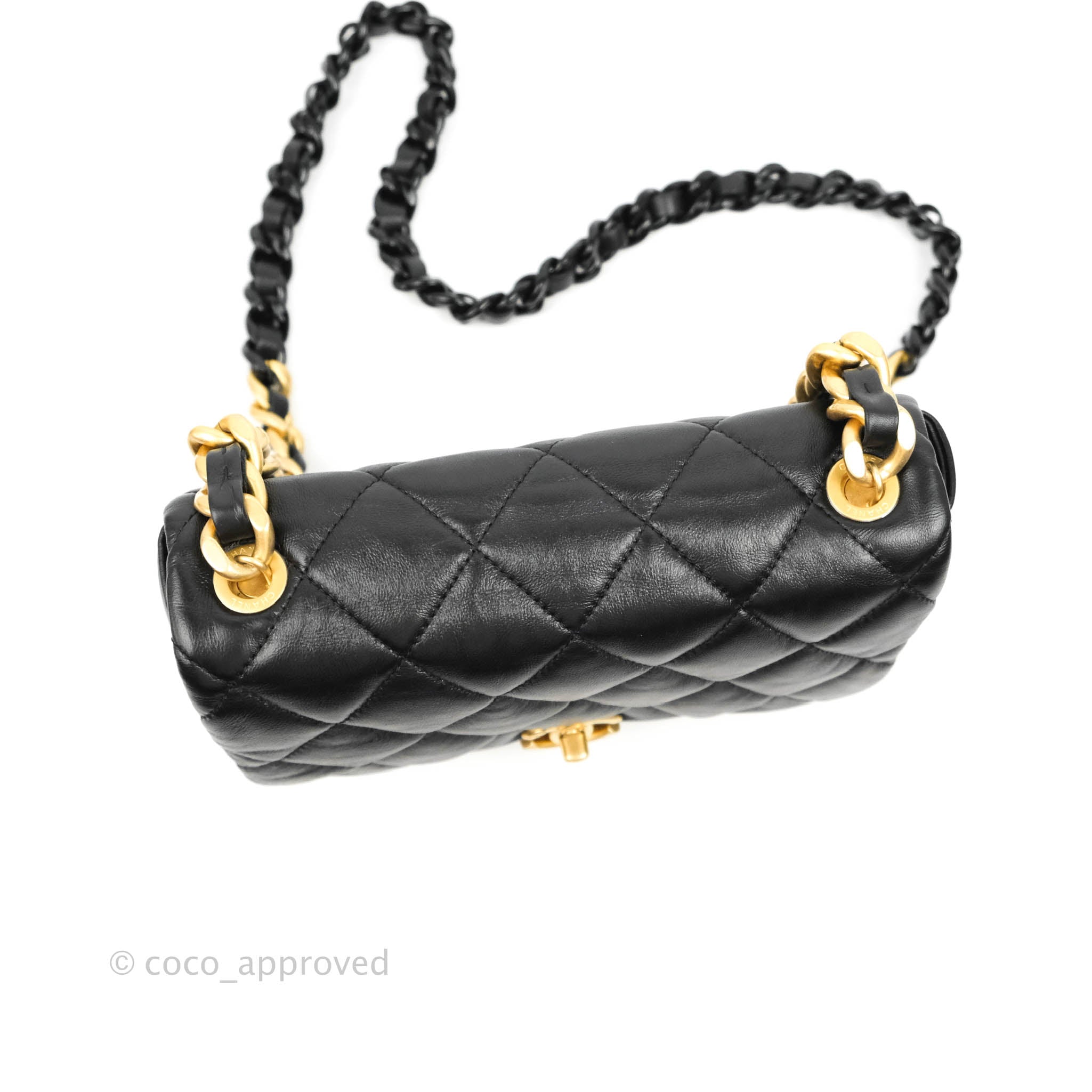 Small flap bag, Lambskin & gold-tone metal, dark brown — Fashion