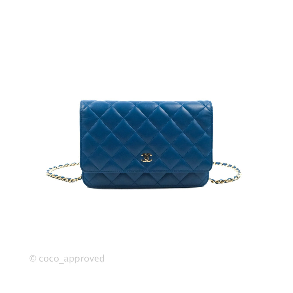Chanel Quilted Classic Wallet on Chain WOC Blue Lambskin Gold Hardware