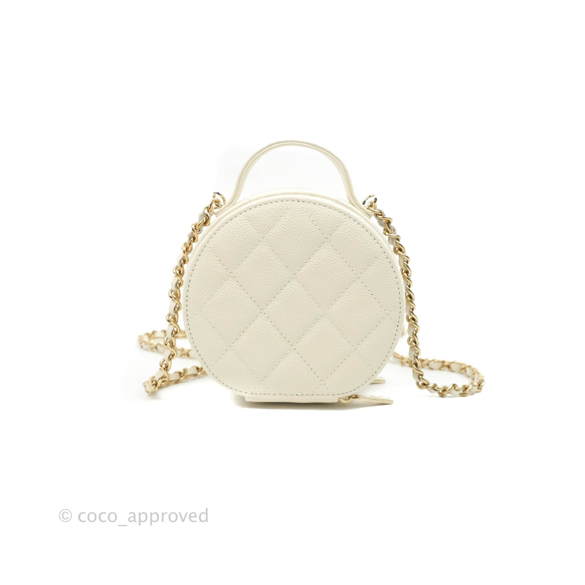 Chanel Handle With Care Round Vanity Case with Chain Quilted Caviar Small  Neutral 1271982
