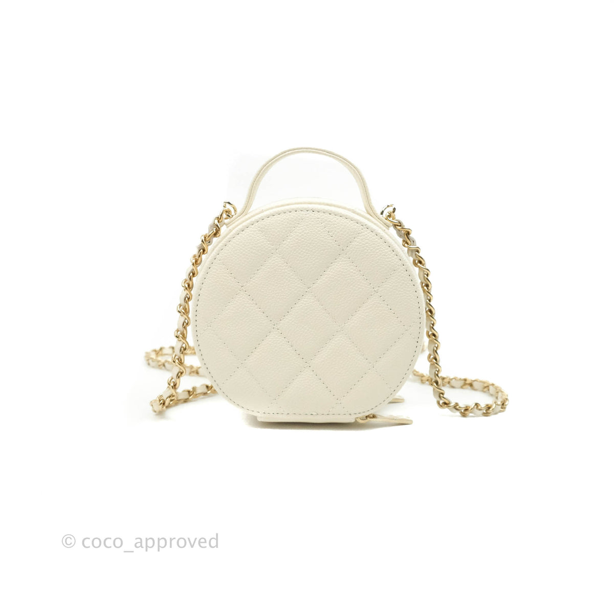 Chanel Mini Round Vanity Bag with Handle Ivory Caviar Gold Hardware 22C