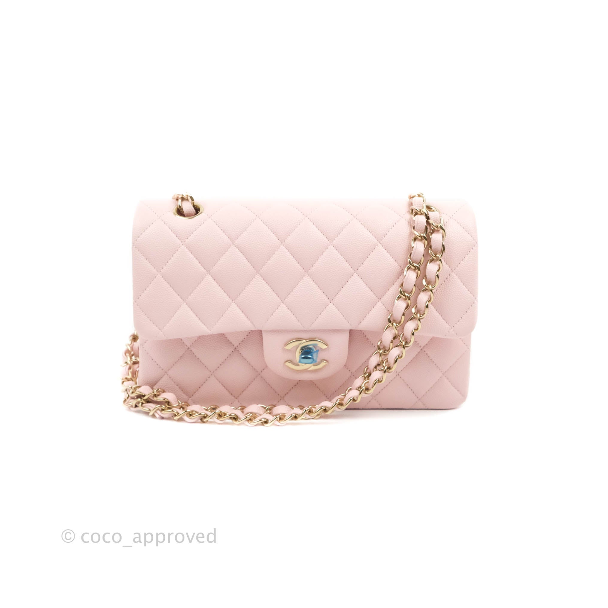Chanel Classic Small S/M Flap Pink Caviar Gold Hardware 22S – Coco