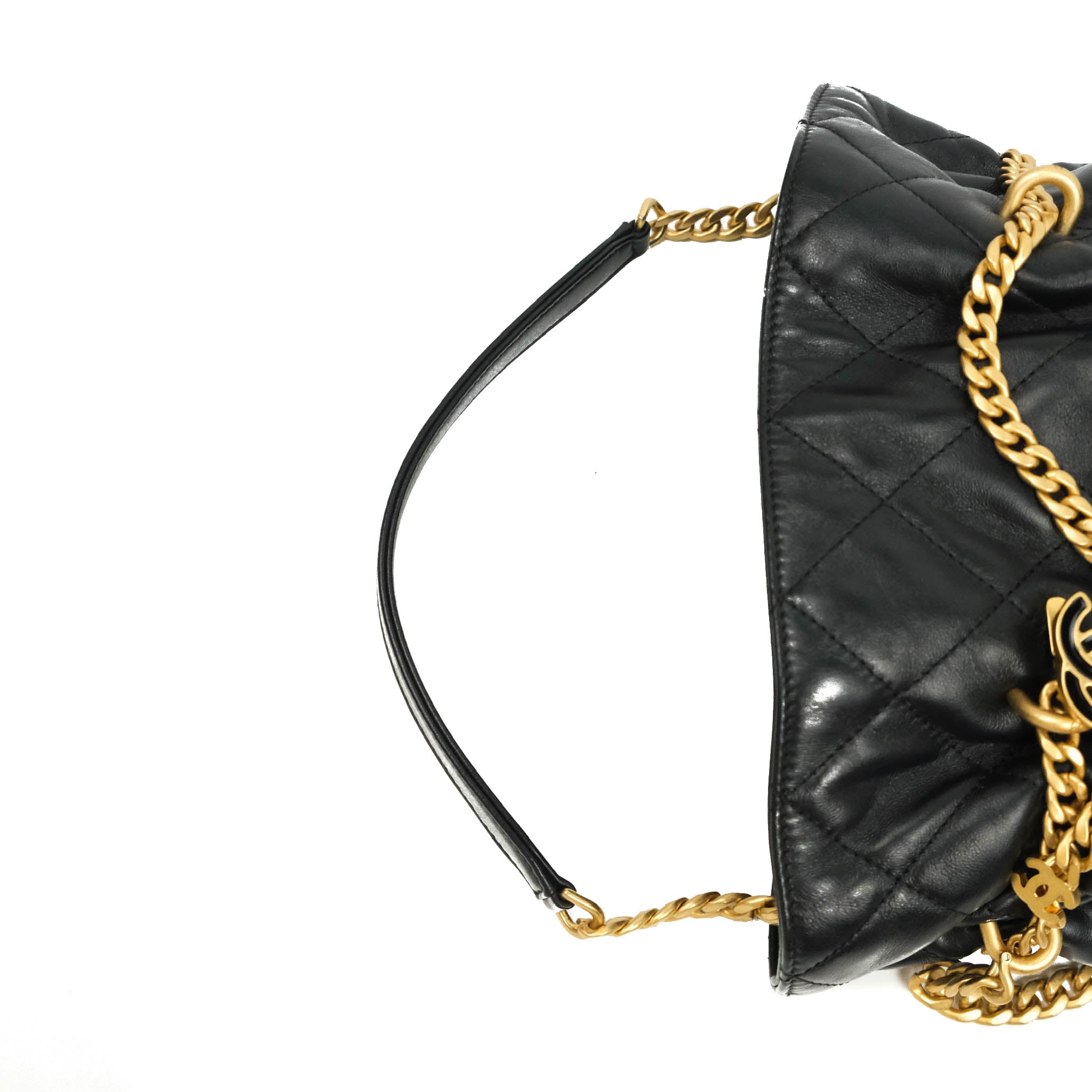 Chanel Enamel CC Bucket Bag Black Lambskin Gold Hardware 22S