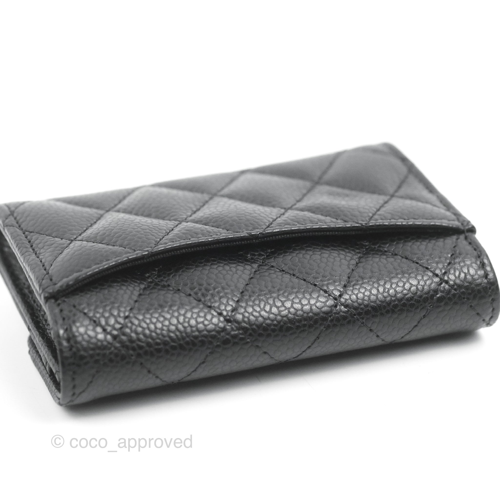 FAST DEAL $920- Chanel Black Caviar Quilted Flap Zip Card Coin Holder