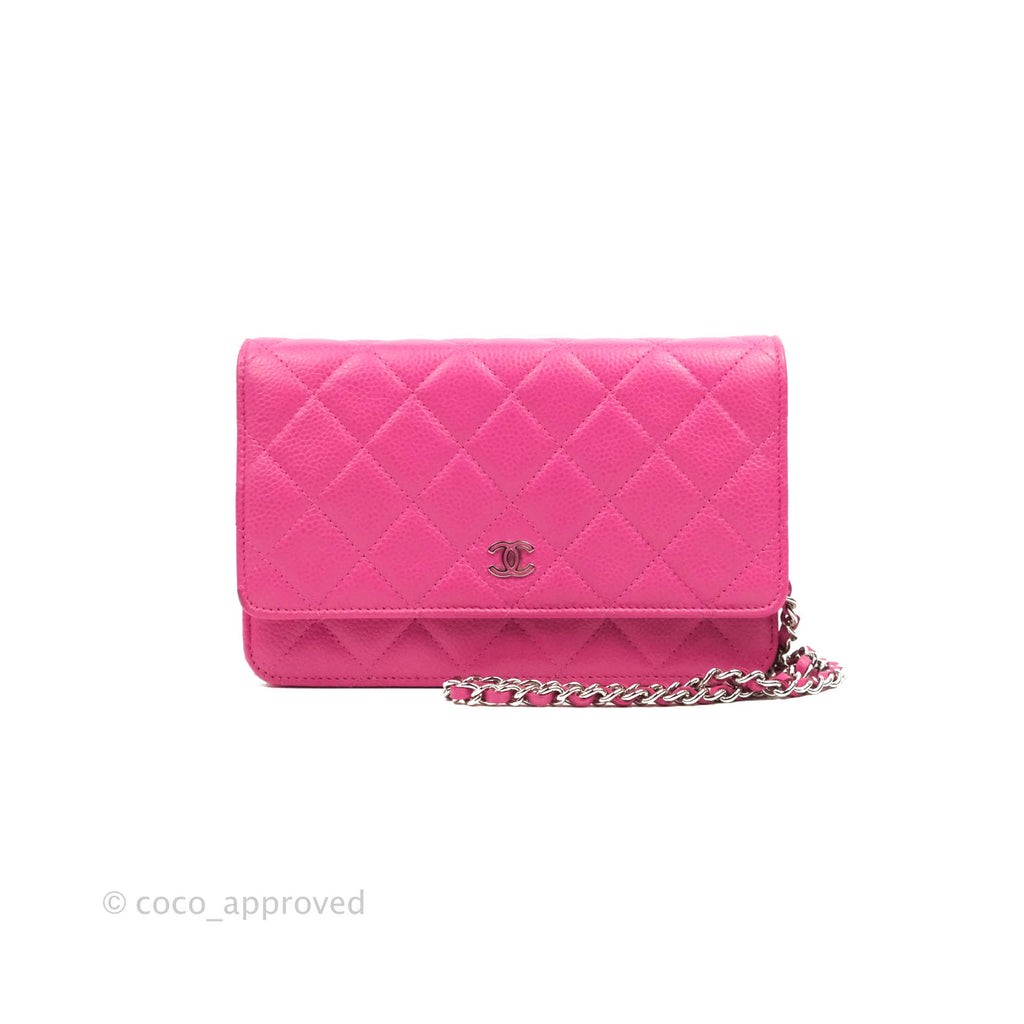 Chanel Quilted Wallet on Chain WOC Pink Caviar Silver Hardware
