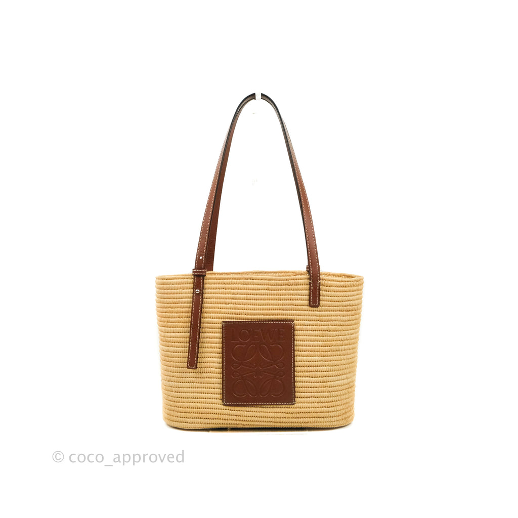 Loewe Small Square Basket Bag Raffia Calfskin Natural/Pecan