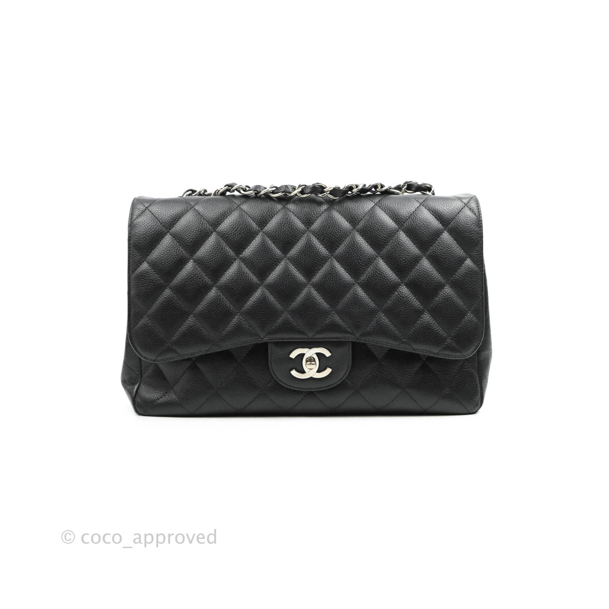 Chanel Jumbo Single Flap Black Caviar Silver Hardware – Coco