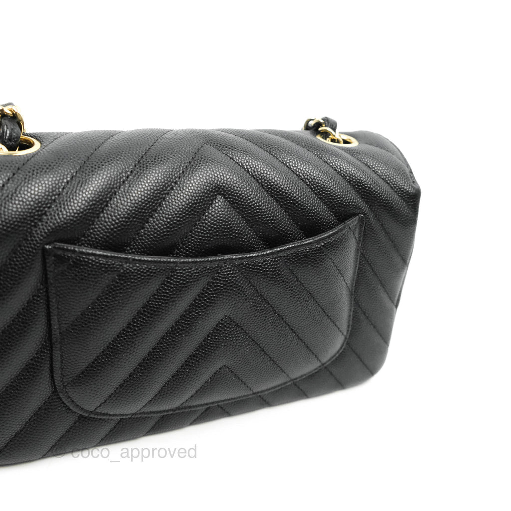 Chanel Chevron Mini Rectangular Flap Black Caviar Gold Hardware