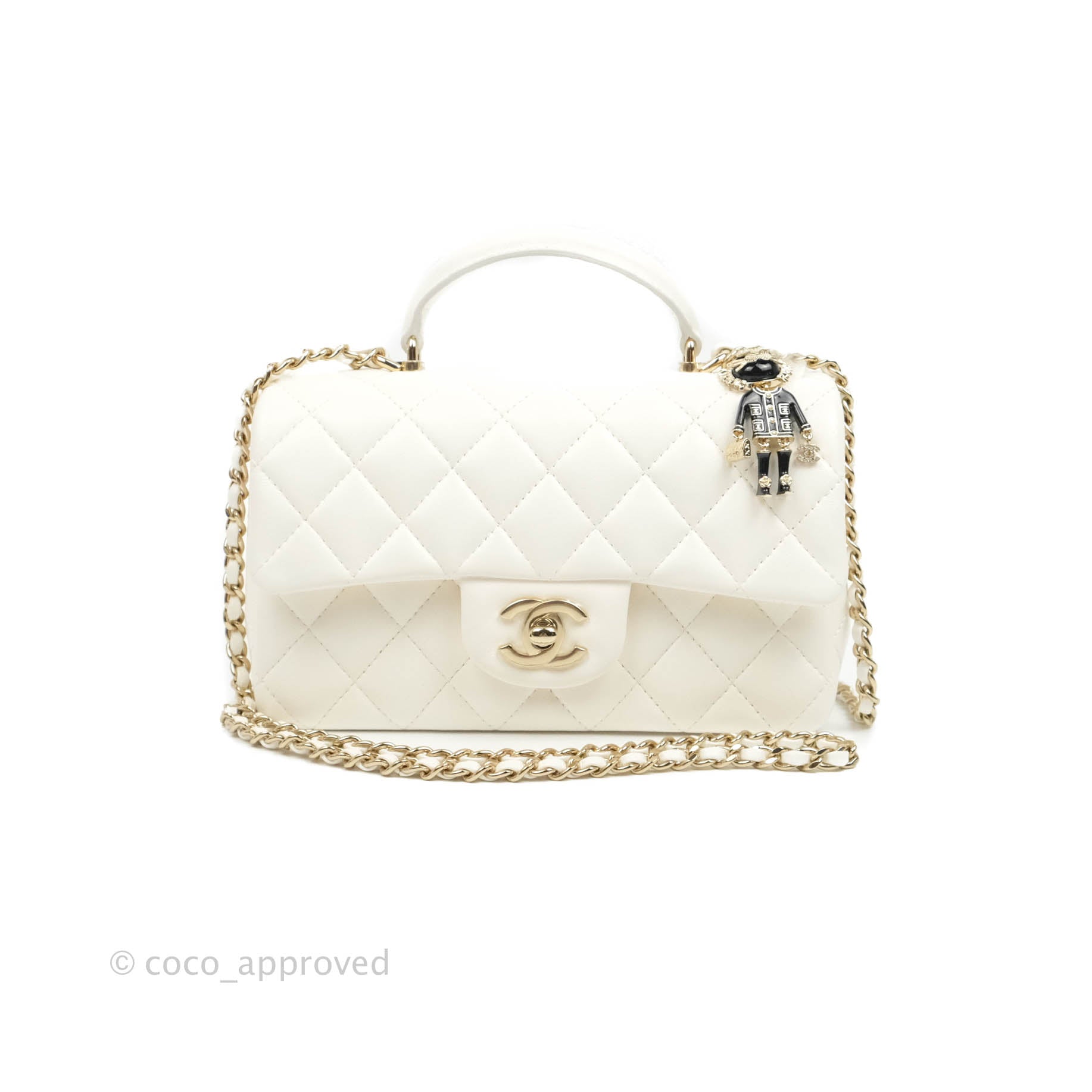 Chanel Classic Mini Square White Lambskin Gold