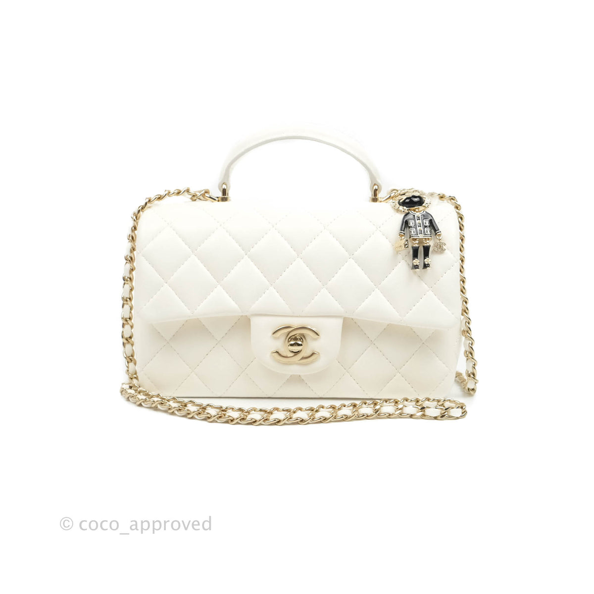 Chanel Mini Rectangular Flap Bag White Tweed Light Gold Hardware