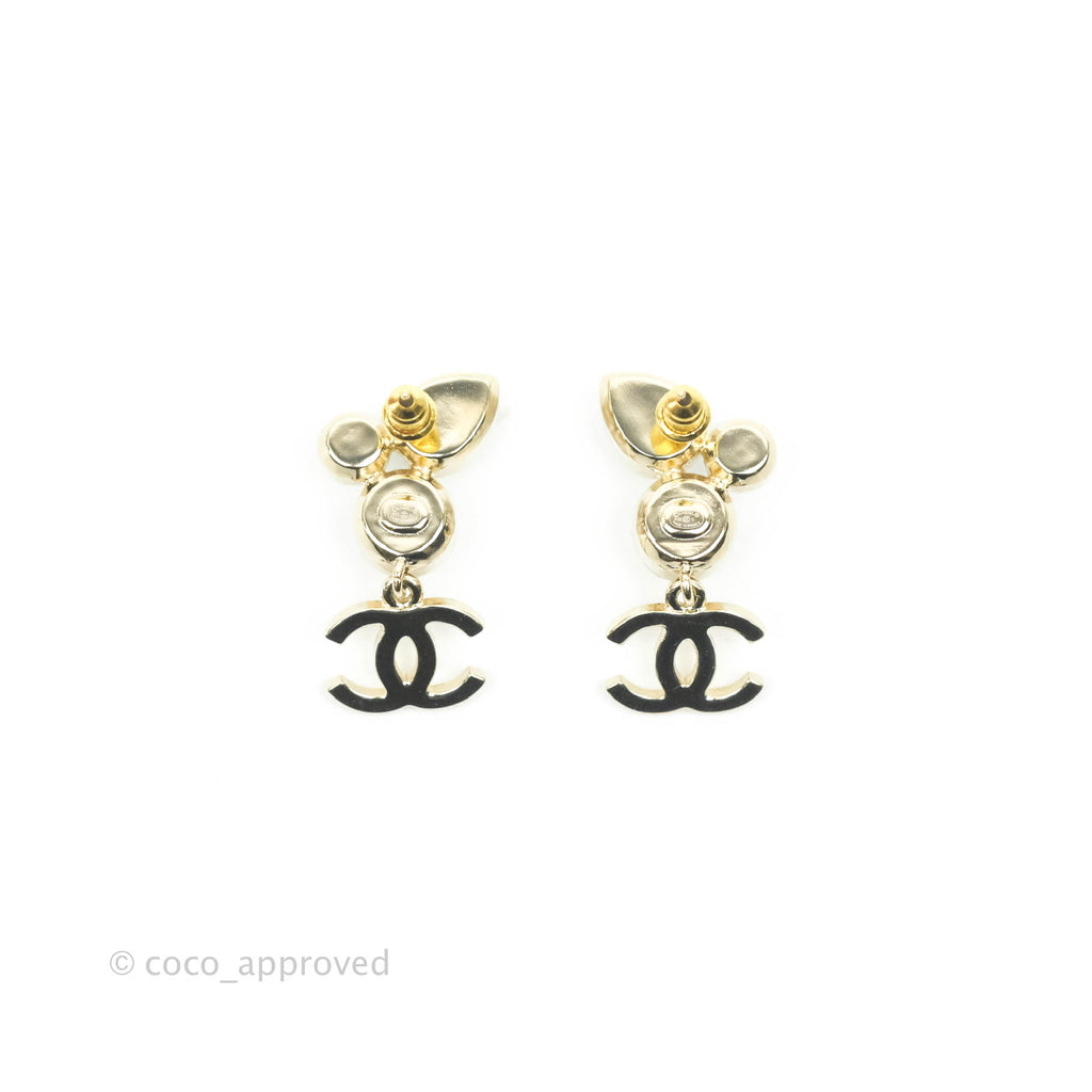 Chanel Crystal Pearl CC Drop Earrings Gold Tone 22C