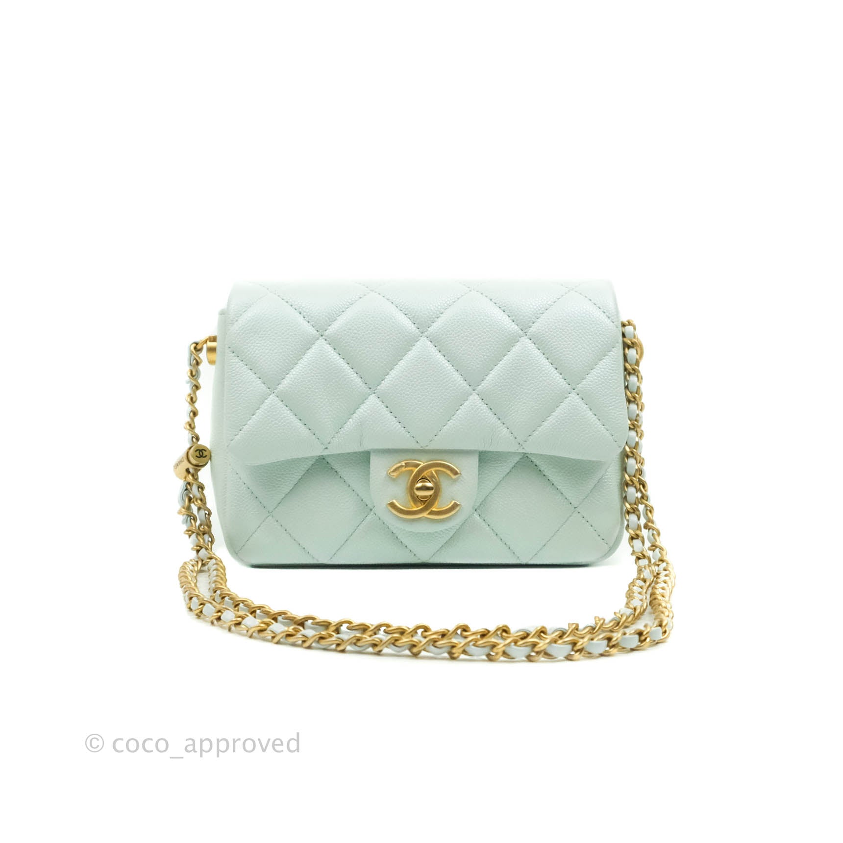 Chanel Quilted My Perfect Mini Iridescent Mint Green Caviar Aged Gold  Hardware 21K