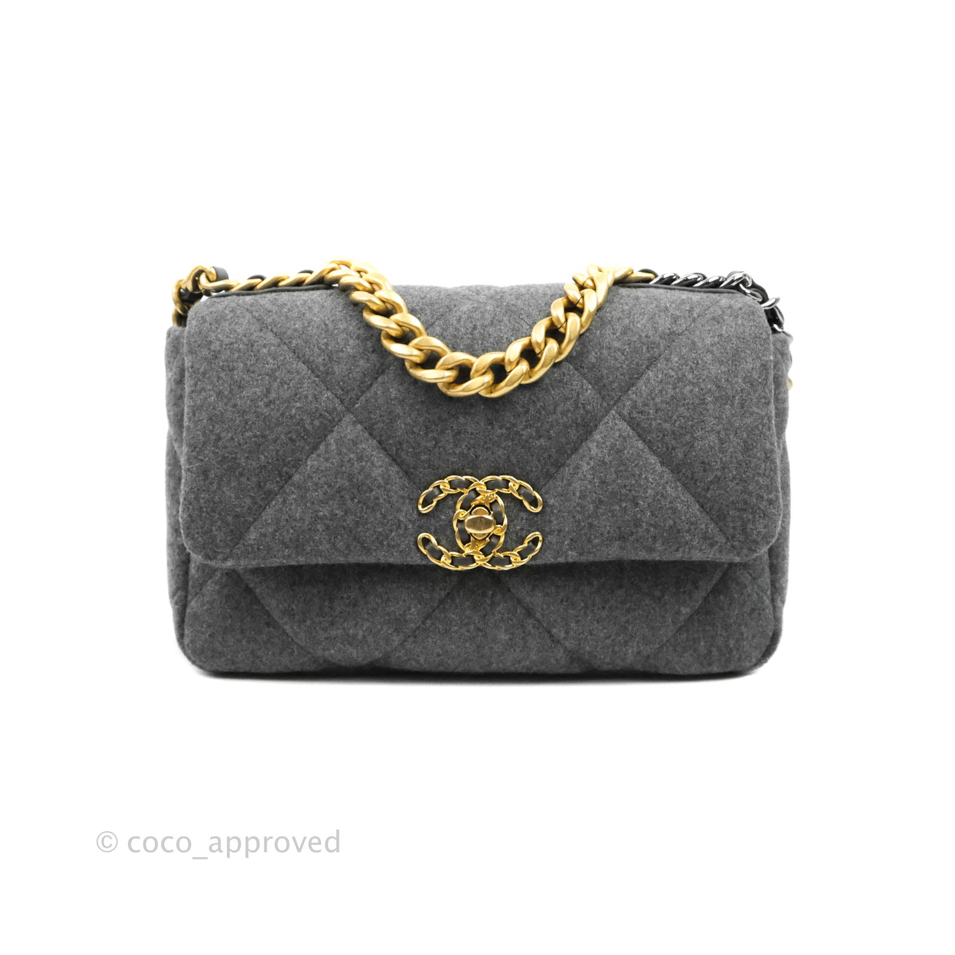 Chanel 19 Wallet on Chain, Gray Knit Tweed, New in Dustbag WA001